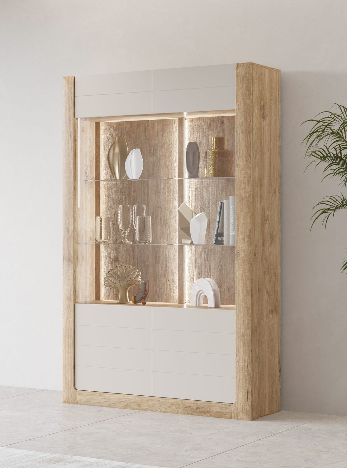 Helvetia Vitrine Kleve (Kleve, 2-St., Vitrine) 129x41x200cm Eiche Harbor Gold / Kashmir