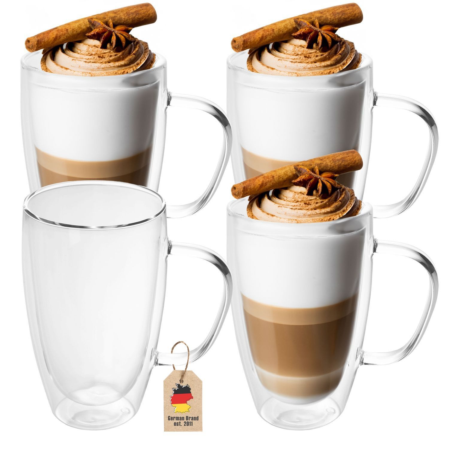 Intirilife Thermoglas, 4-tlg., Glas, Gläser Set Thermoglas Teeglas Kaffeeglas 400ml Doppelwandig (4-tlg)