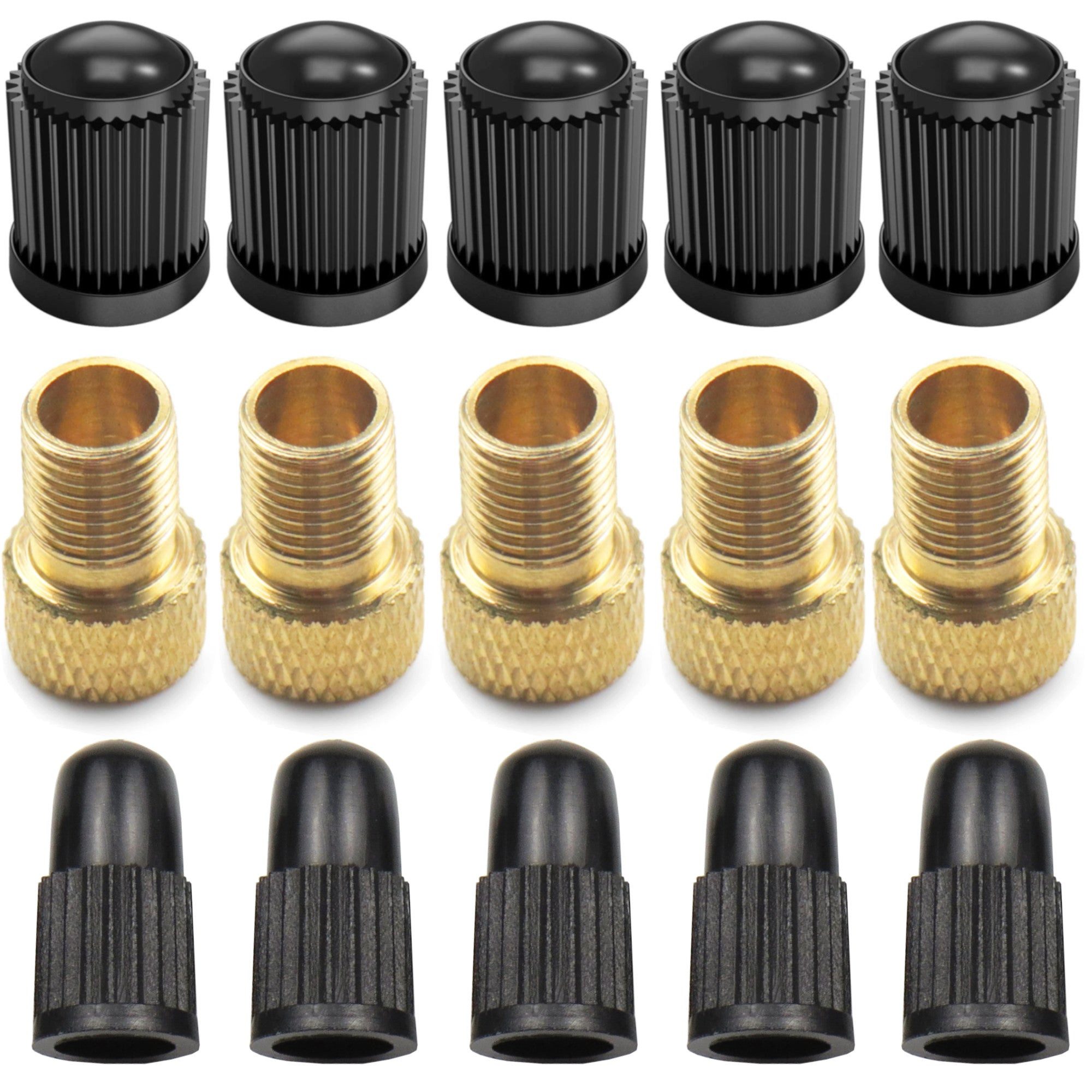 Pitlane Performance Ventilkappe Fahrradventil Adapter Set, (4-St., Fahrradzubehör, Luftpumpe Adapter Set), Adapter Französisches Ventil Dunlop & Presta auf Autoventil (Schrader)