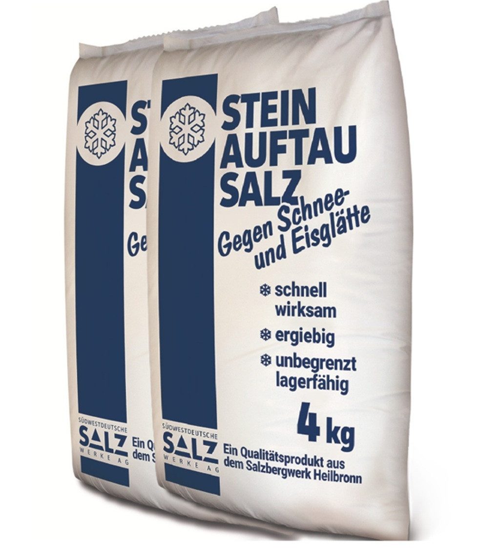Südwestdeutsche Salzwerke AG Streuwagen Steinauftausalz 2x 4 kg Kornklasse EF trocken – Premium Streusalz