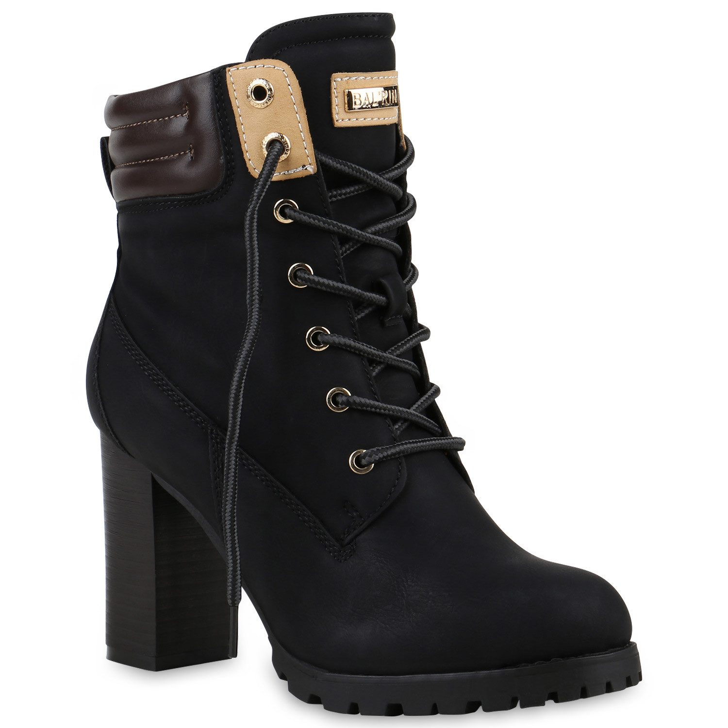 VAN HILL 812259 Schnürstiefelette Damen Stiefeletten Elizabeth Schnürstiefeletten Blockabsatz Trendy