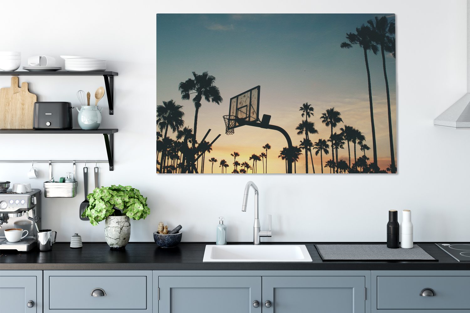OneMillionCanvasses® Leinwandbild - cm Los (1 XXL, St), Gemälde, Wandbild 120x80 Basketball, Wohnbereiche, Licht alle für - Angeles großes