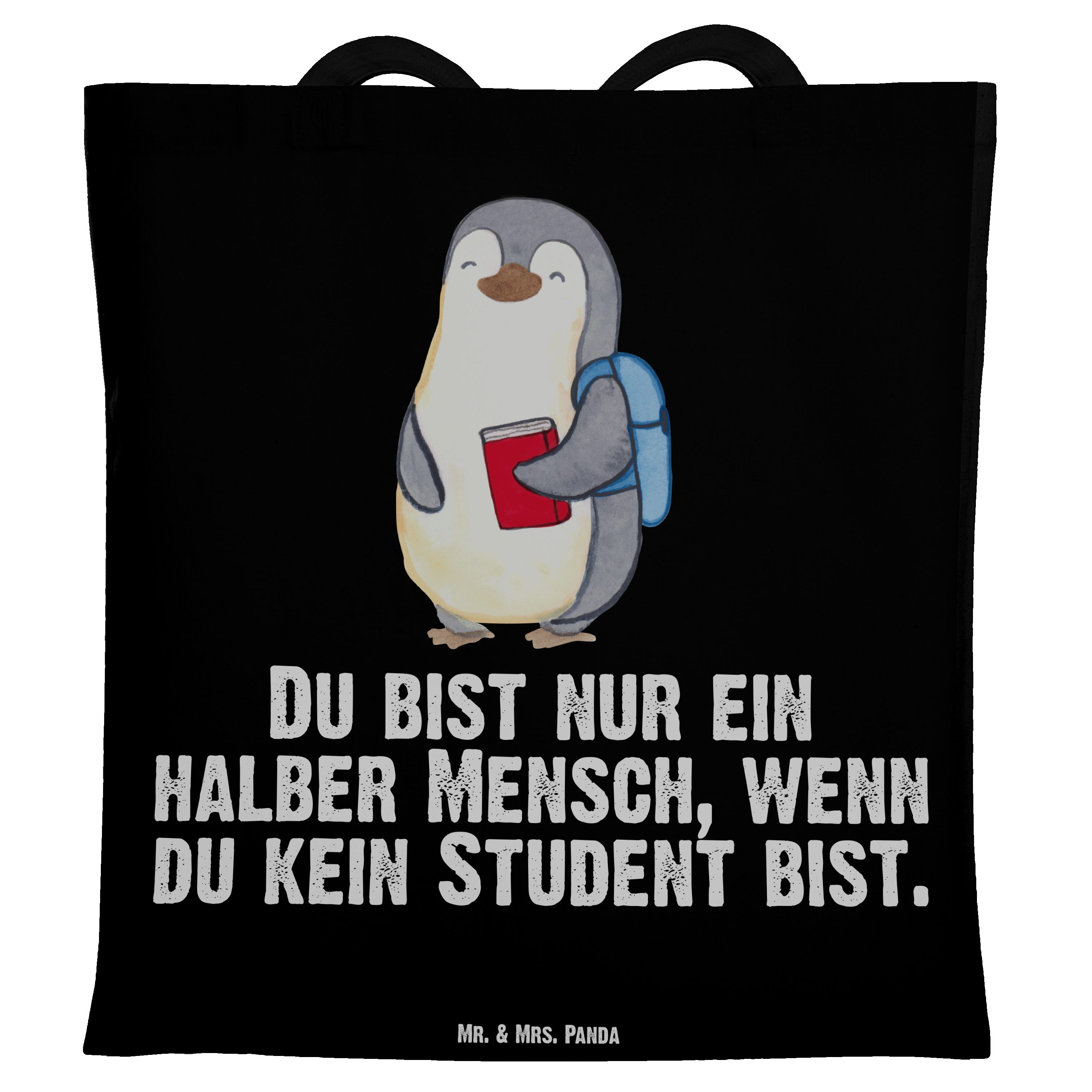 Mr. & Mrs. Panda Tragetasche Student mit Herz - Schwarz - Geschenk, Beutel, Stoffbeutel, Rente, Be (1-tlg)