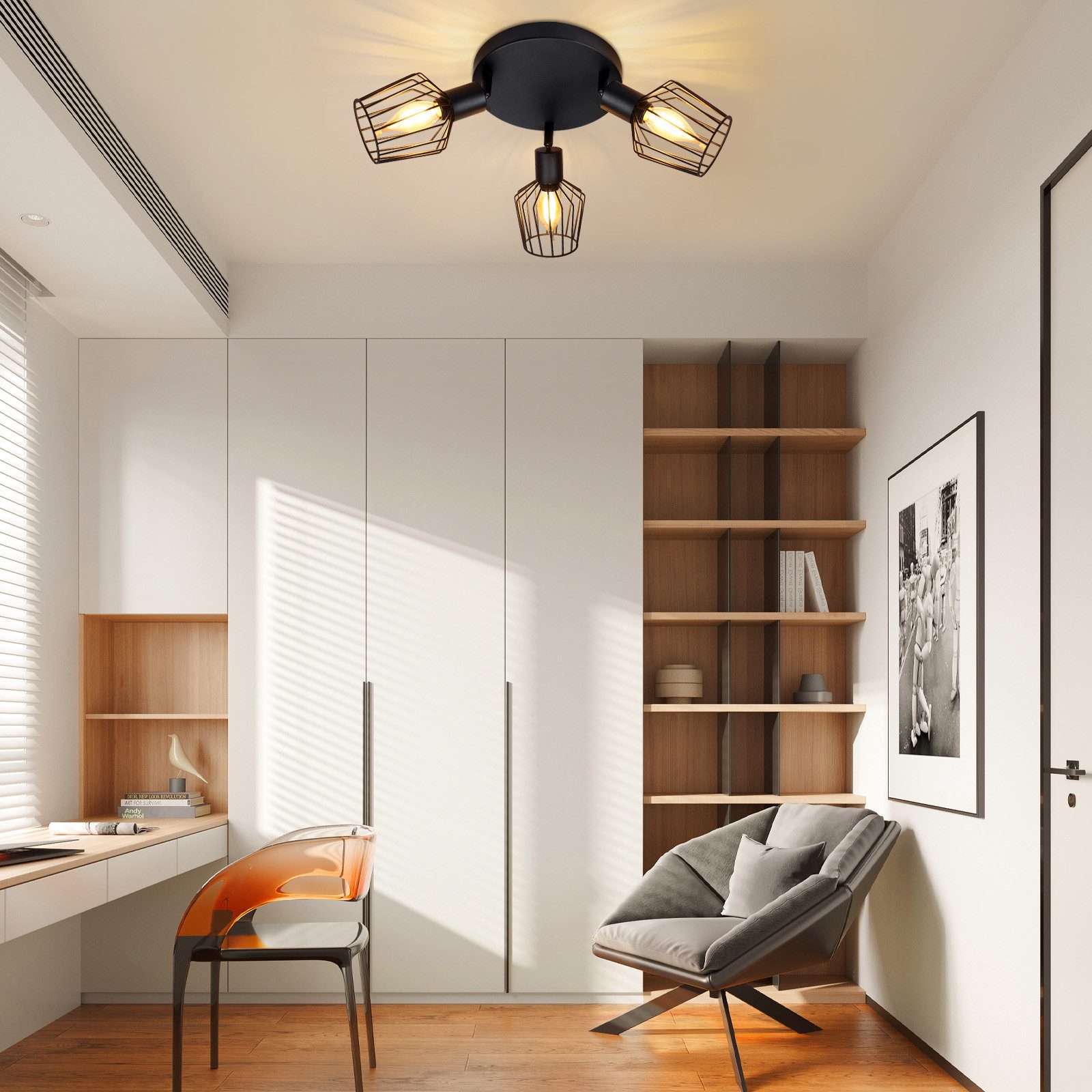 ZMH Deckenleuchte Wohnzimmer 3 Flammig - Rund Deckenspot für Flur Max.25W, ohne Leuchtmittel, Schwenbar 350° Rund Spotlight für Hotel – Bild 4 von 5