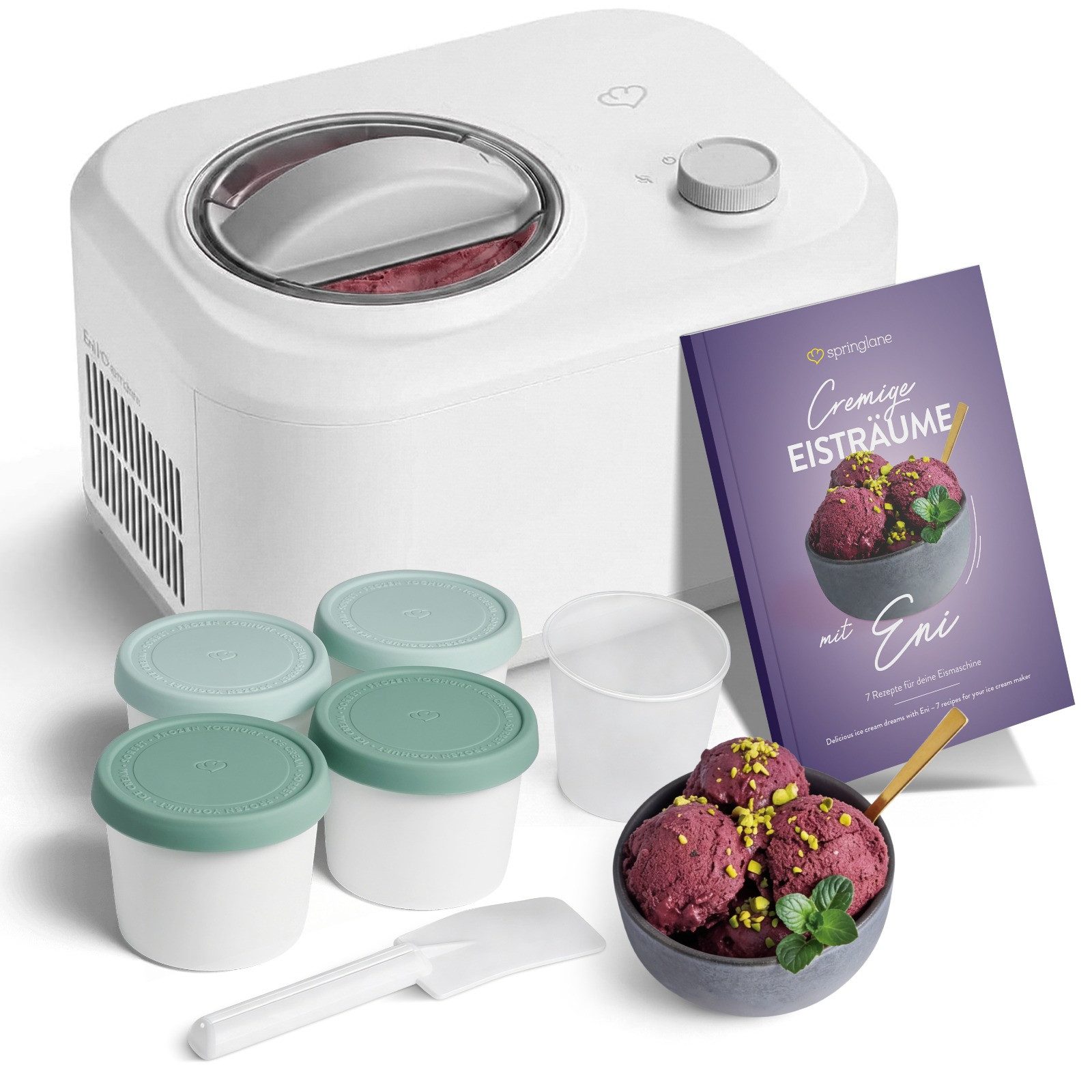 Springlane Eismaschine mit Kompressor - Für Eiscreme, Sorbet & Frozen Yoghurt, 1,00 l, 100,00 W, 1L selbstkühlend - Nur 30 Min Zubereitungszeit, ohne Vorkühlen