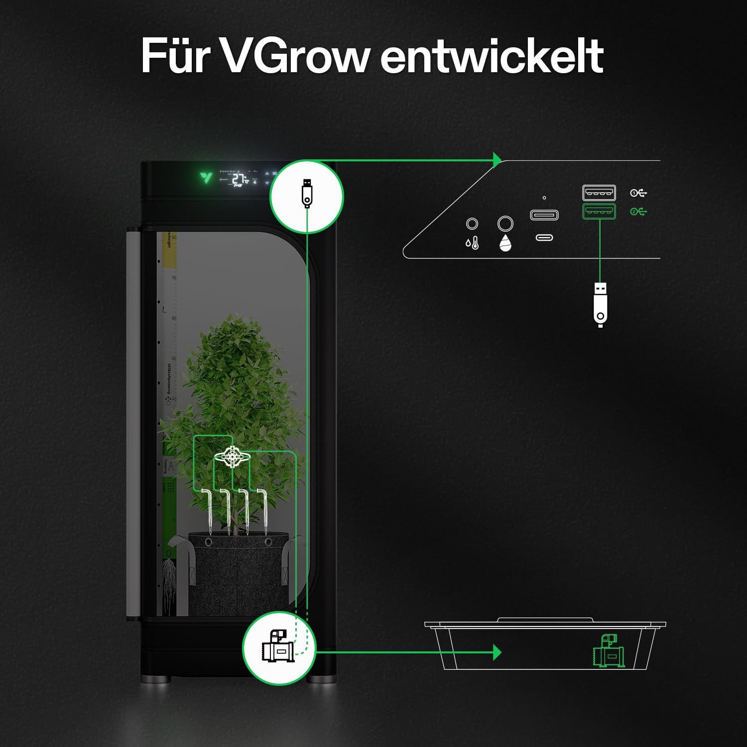 VIVOSUN Bewässerungssystem VIVOSUN FlexFeed 4W Tropfbewässerungsset, (Komplettset mit Tropfern und Pumpe), App-gesteuertes 4-Tropbewässerungssystem