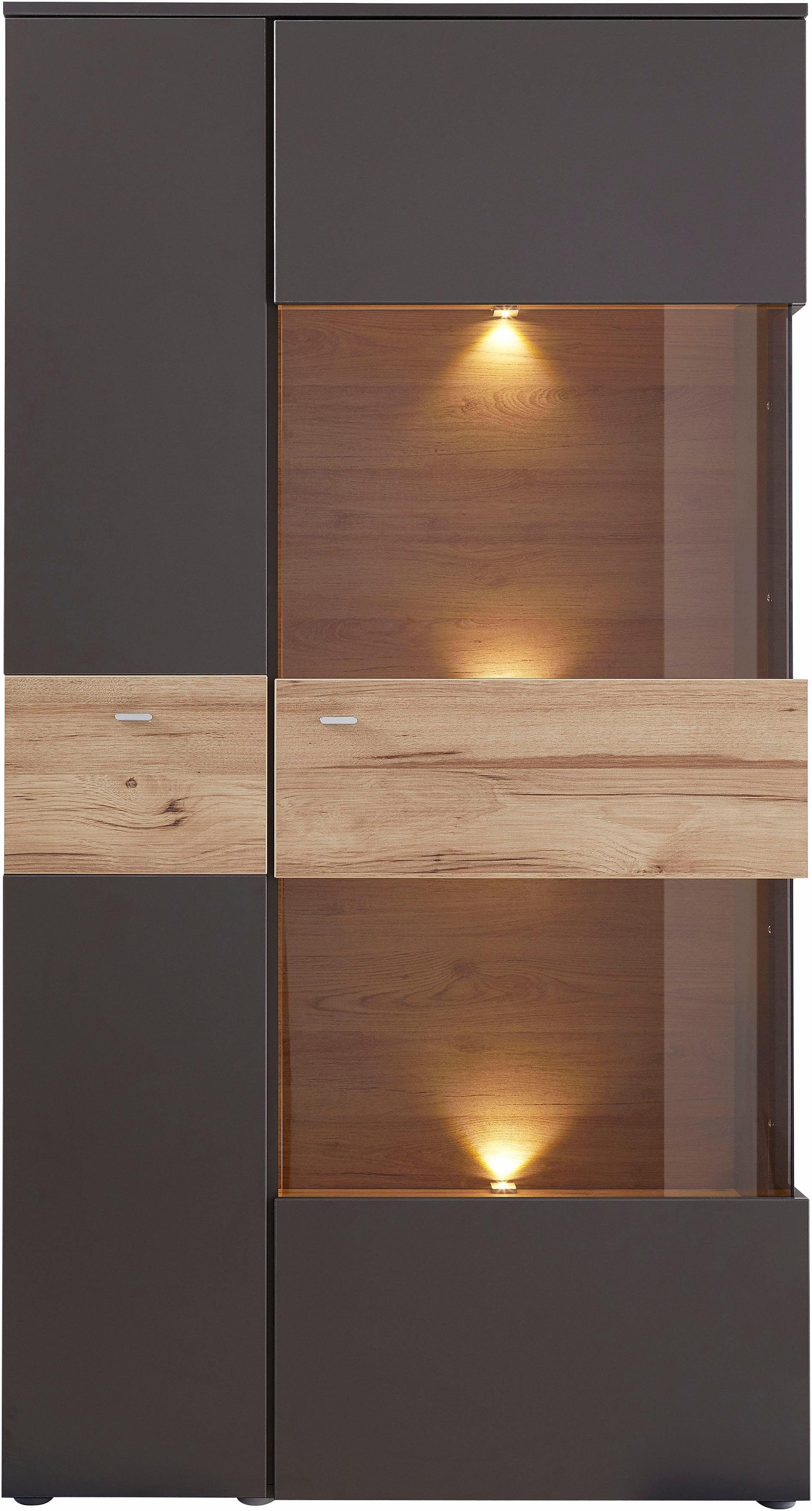 FORTE Vitrine Como Highboard, LED Beleuchtung Einlegeböden, Glastüre, Soft Close
