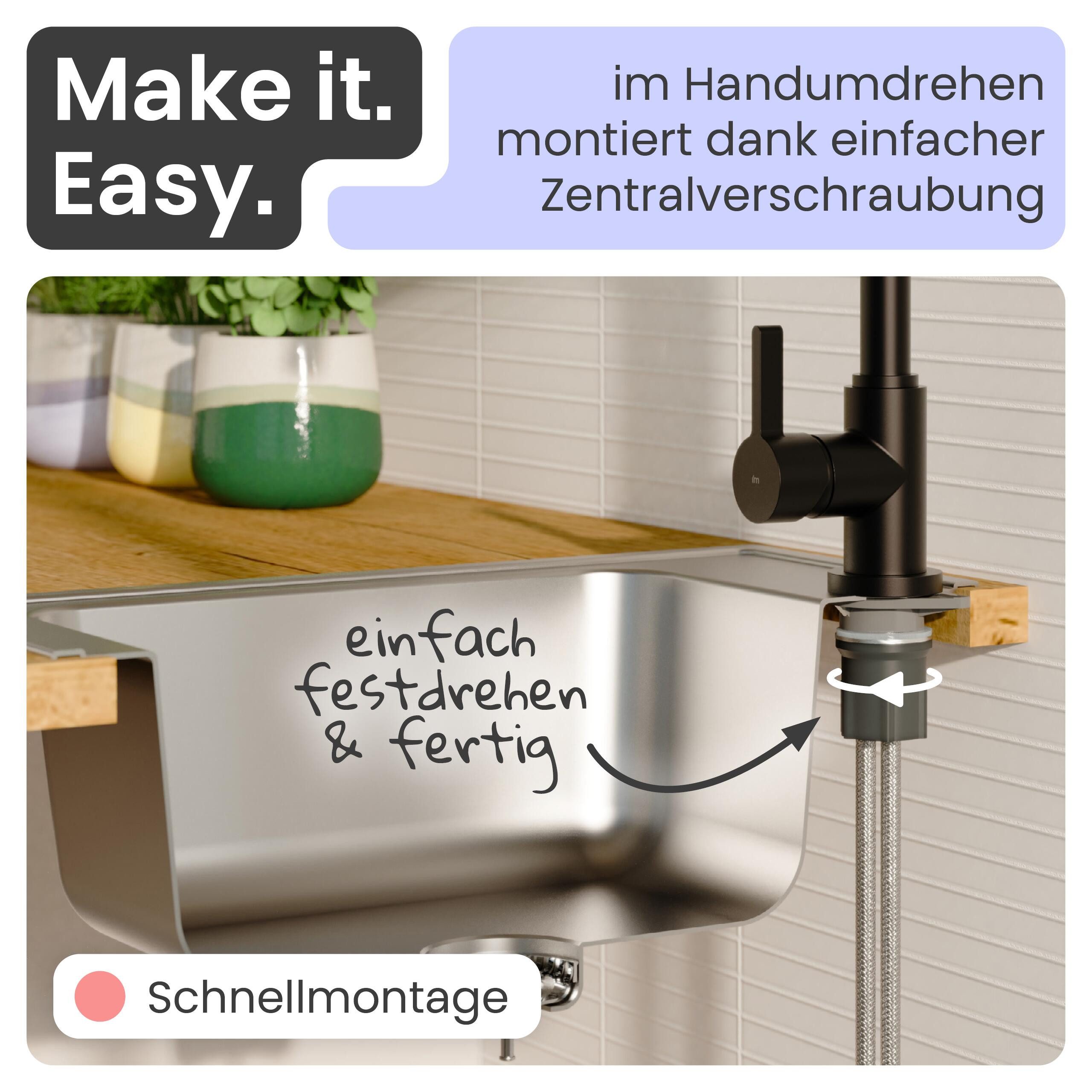 instmaier Spültischarmatur Leona 360° schwenkbar, Schwarz matt, Hochdruck – Bild 4 von 5