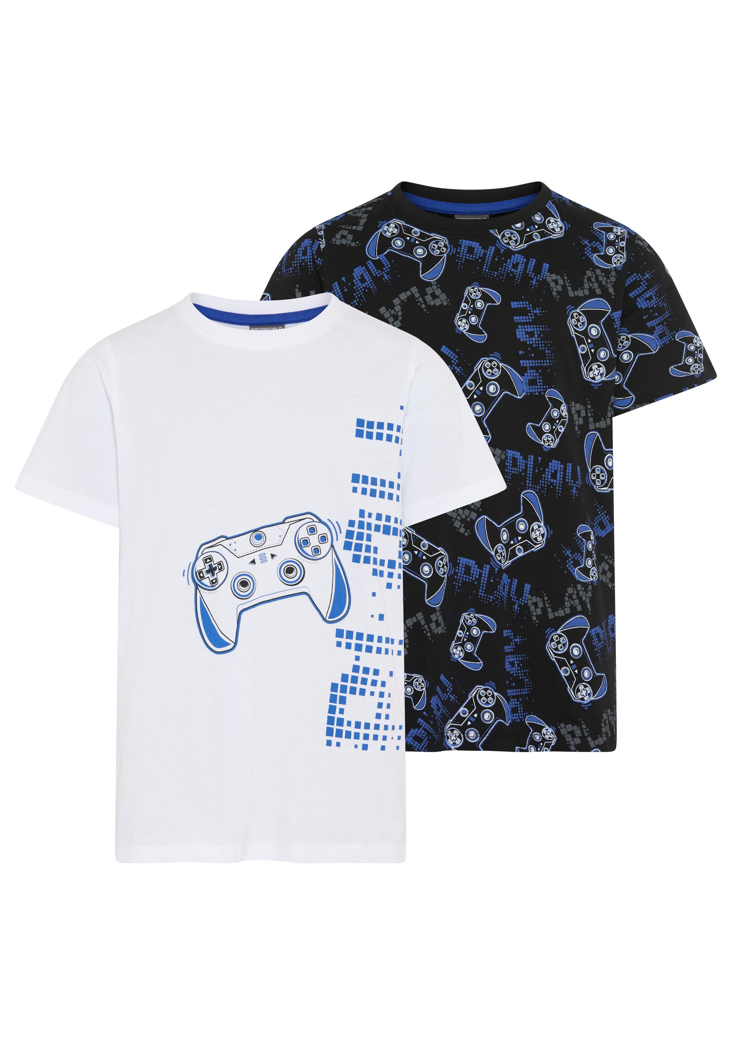 KIDSWORLD T-Shirt 2er Pack T-Shirts Gamer (Packung, 2-tlg., 2) Basic Passform, Rundhalsausschnitt, Allover-Druck, aus Baumwolle. € 19,99, (€ 10,00 pro 1 Stk).