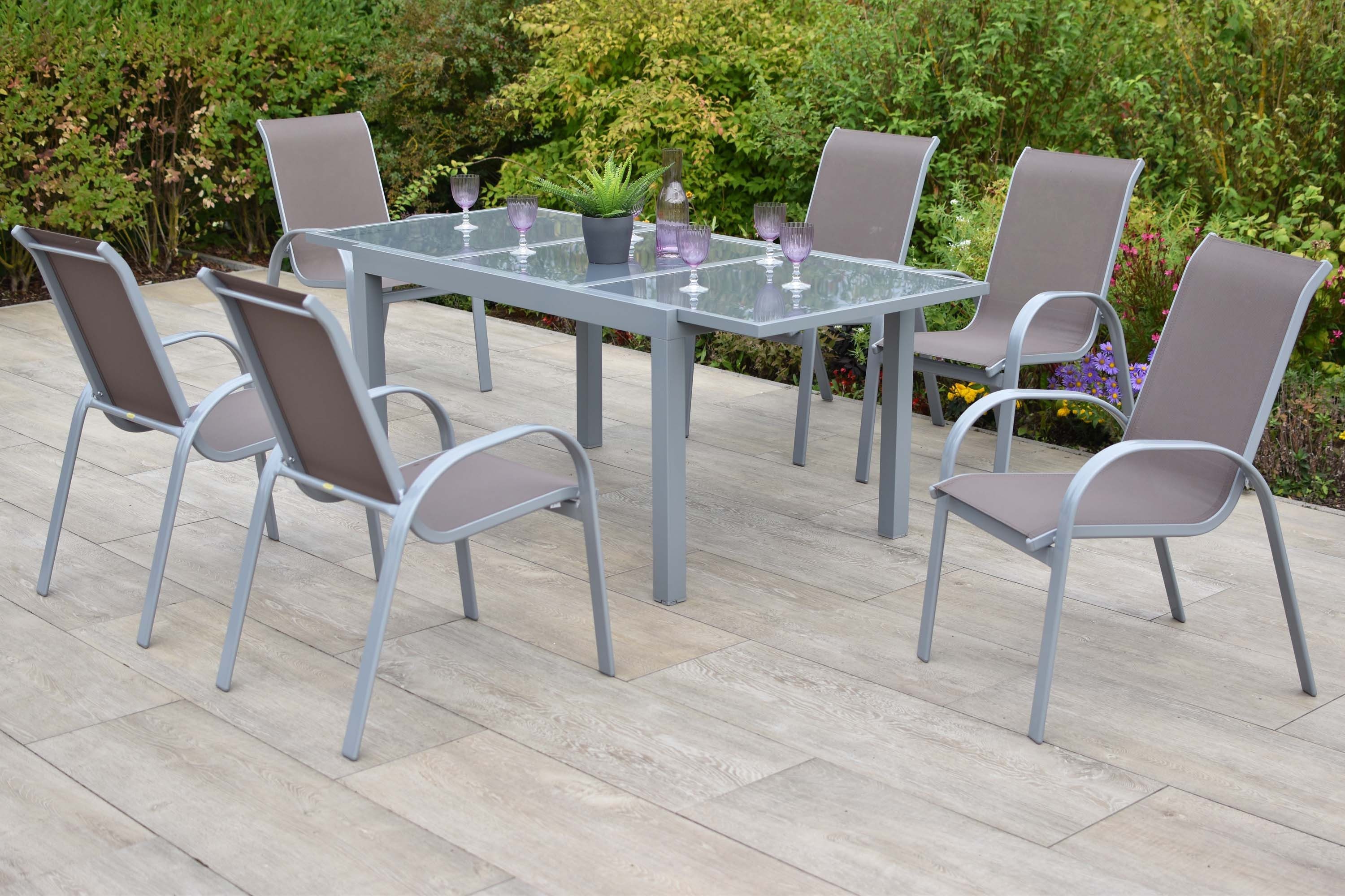 MERXX Garten-Essgruppe Amalfi, (Set, 6 Stapelsessel, 1 Ausziehtisch), 6 Stapelsessel, 1 Ausziehtisch 160 (220) x 90 cm