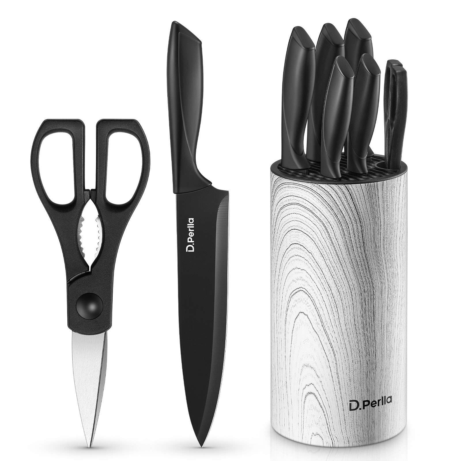 D.Perlla Messer-Set 7/6-teiliges Küchenmesserset mit universellem Messerblockhalter (Set, 7-tlg)