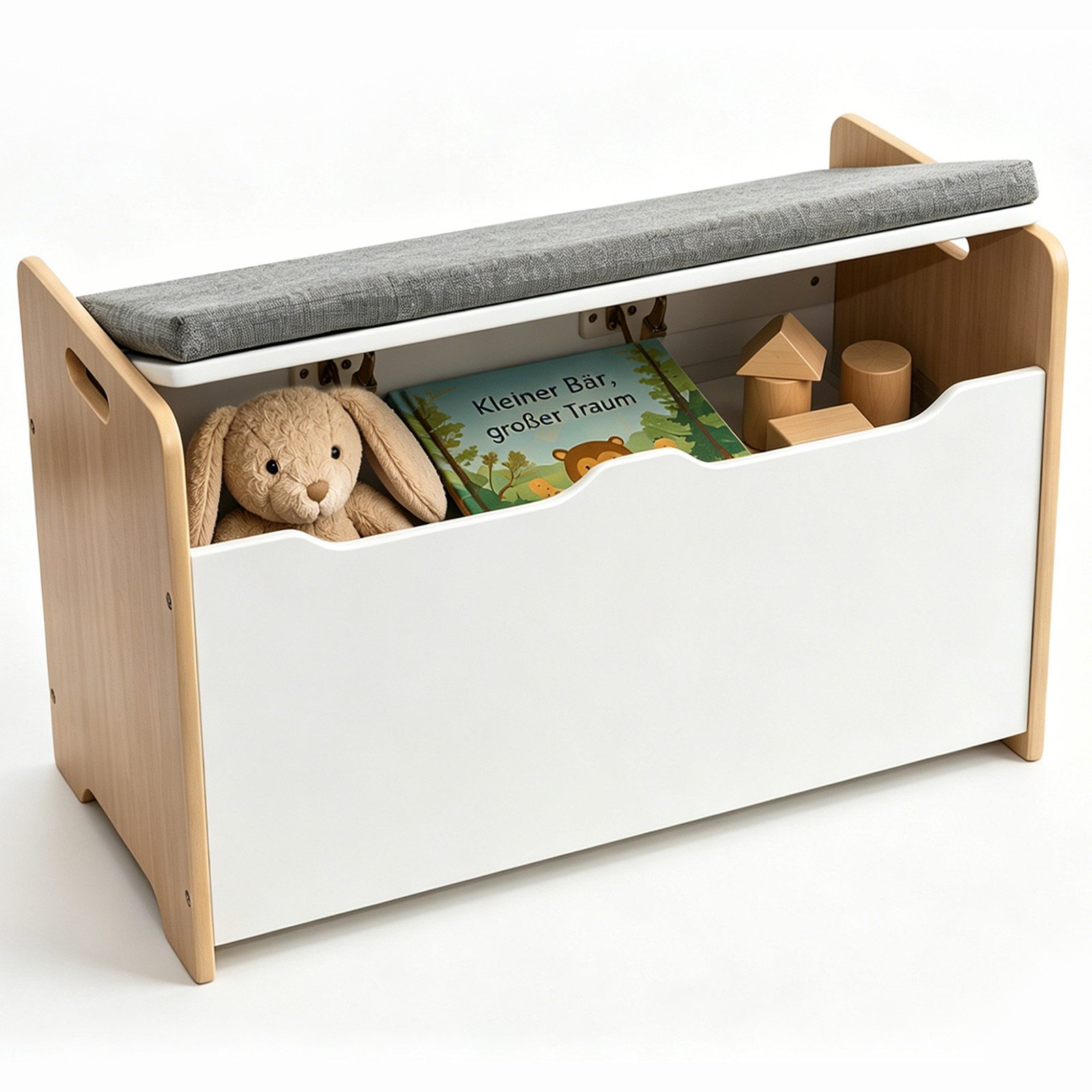 ALVIX Spielzeugtruhe NESTA 1, 3 cm Sitzkissen, Soft-Close-Deckel, abgerundete Seiten, 15 mm MDF