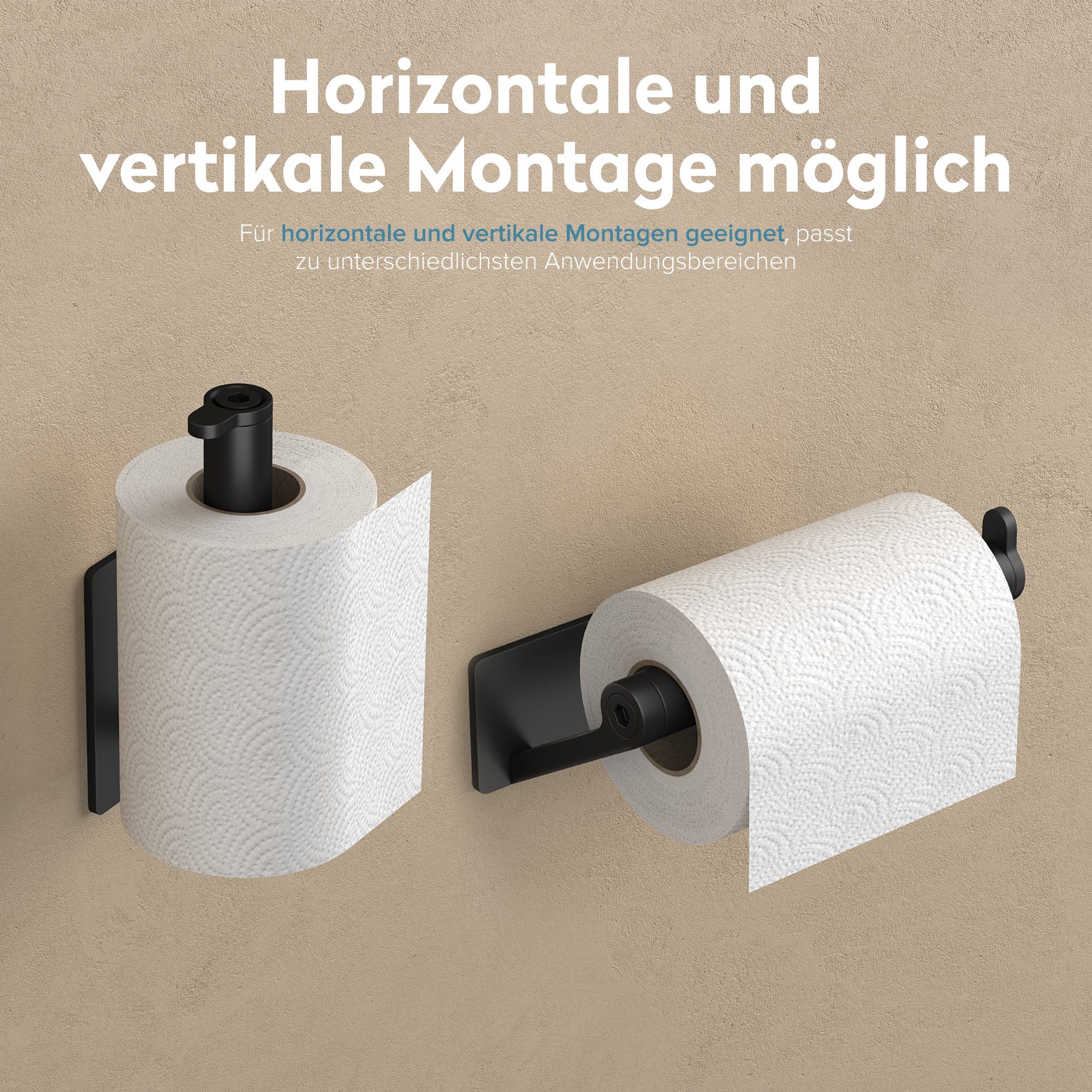 doporro Toilettenpapierhalter Klopapierhalter moderner Klorollenhalter aus Edelstahl Lino-02, seitlichen Haken, bohrfreie Montage – Bild 4 von 5