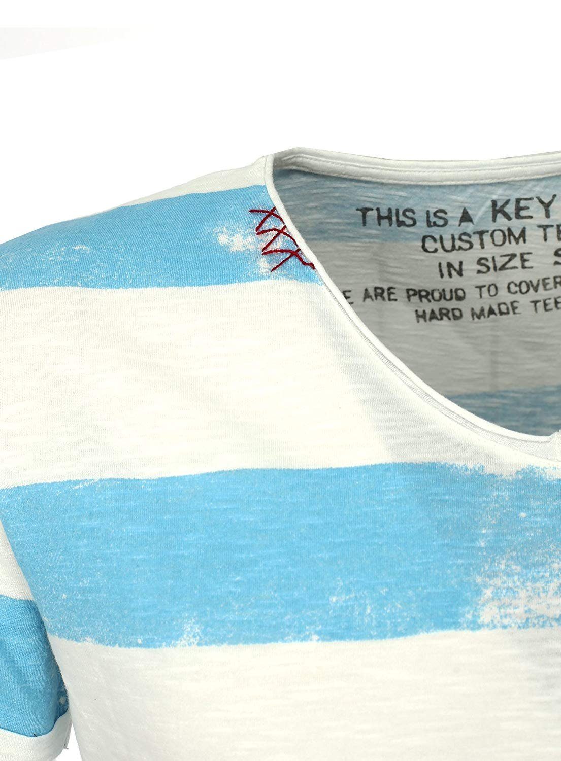 Key Largo T-Shirt Airflight vintage Look MT00238 V-Auschnitt gestreift kurzarm slim fit