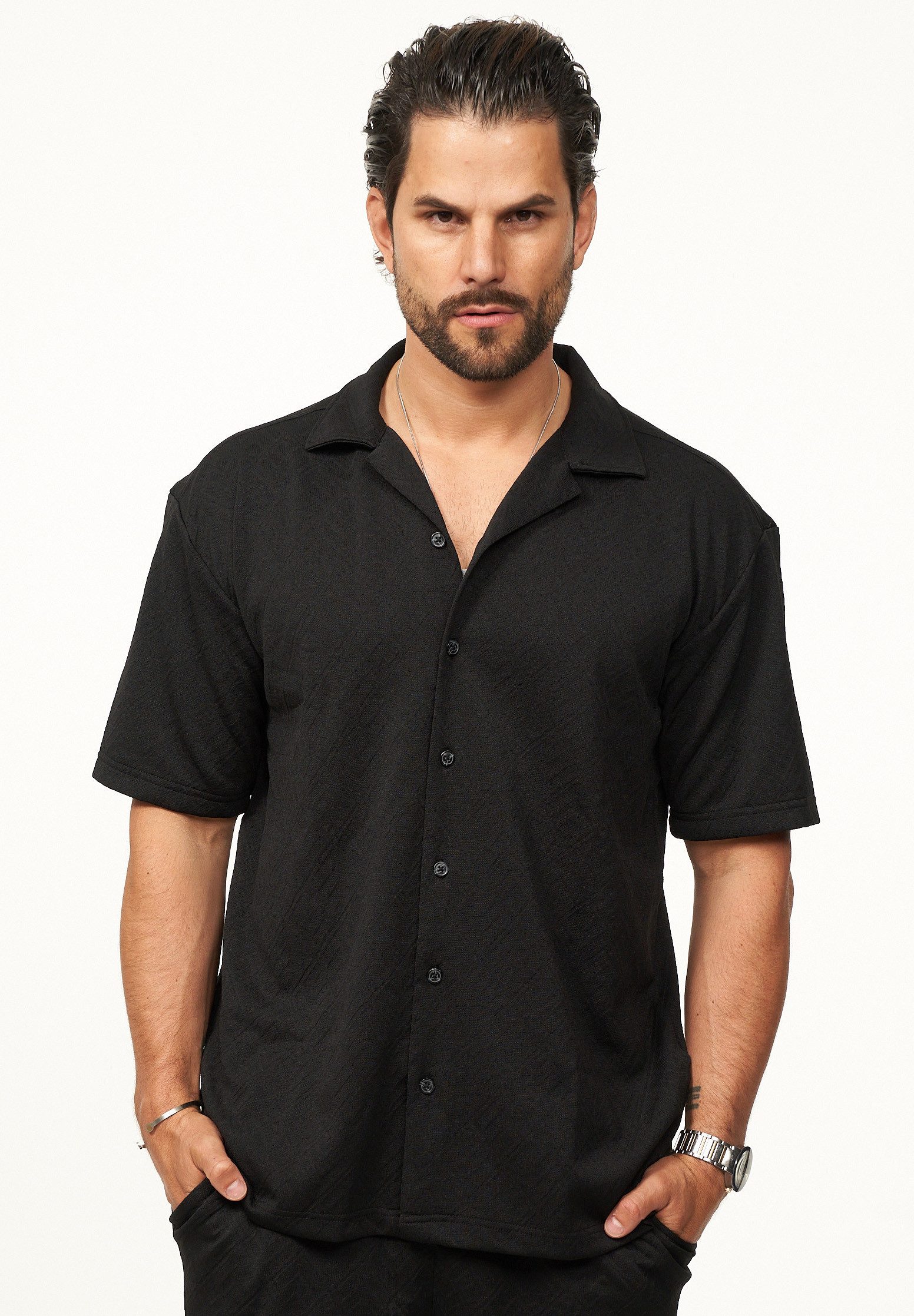 CARISMA Kurzarmhemd im Summer-Look mit Strukturmuster Regular-Fit Herren Kurzarm Strick Polo-Hemd T-Shirt