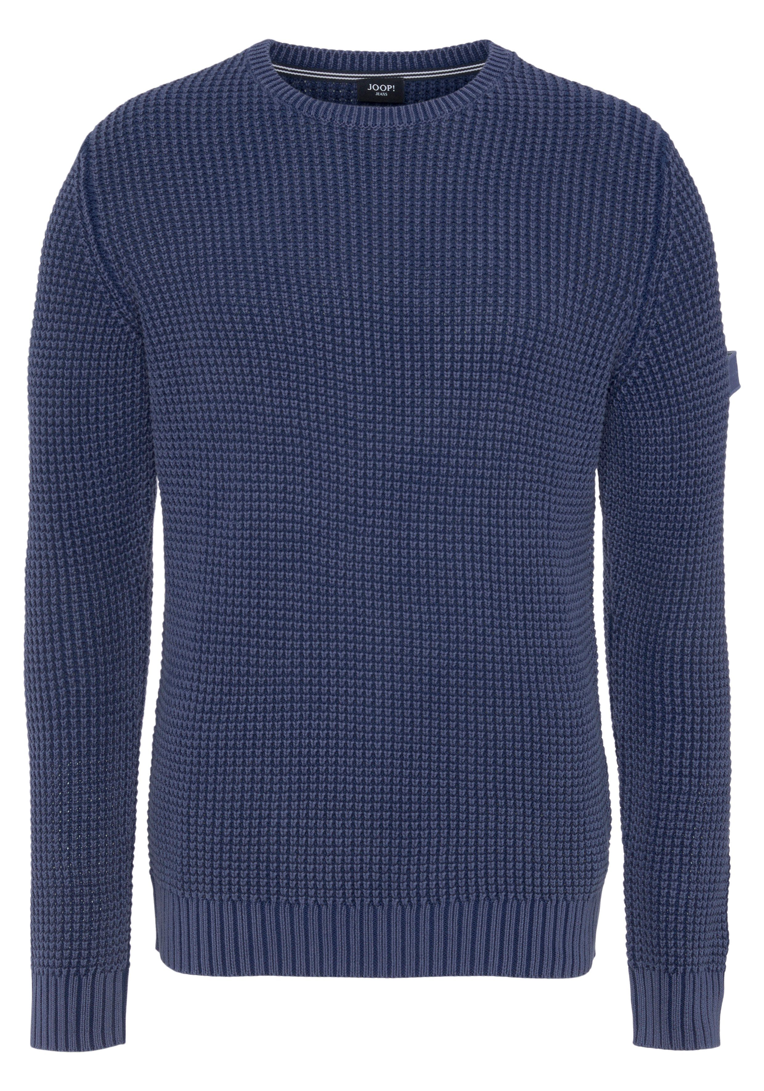 Joop Jeans Strickpullover JJK-17Hadriano mit textilem Logo-Badge auf dem linken Ärmel Navy