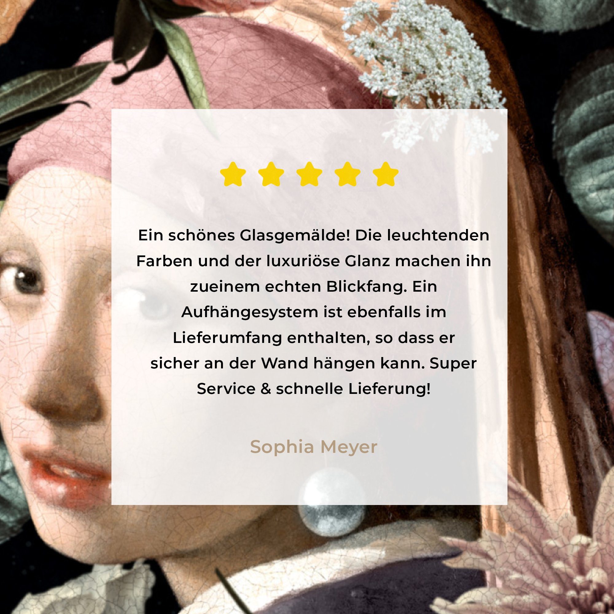 MuchoWow Acrylglasbild Mädchen mit - St), Glasbilder Wanddekoration auf - auf Kunstwerk -, - - Foto - Wandbild (1 Glas Blumen - Perlenohrring Pastell Bilder - Glas Vermeer bunt
