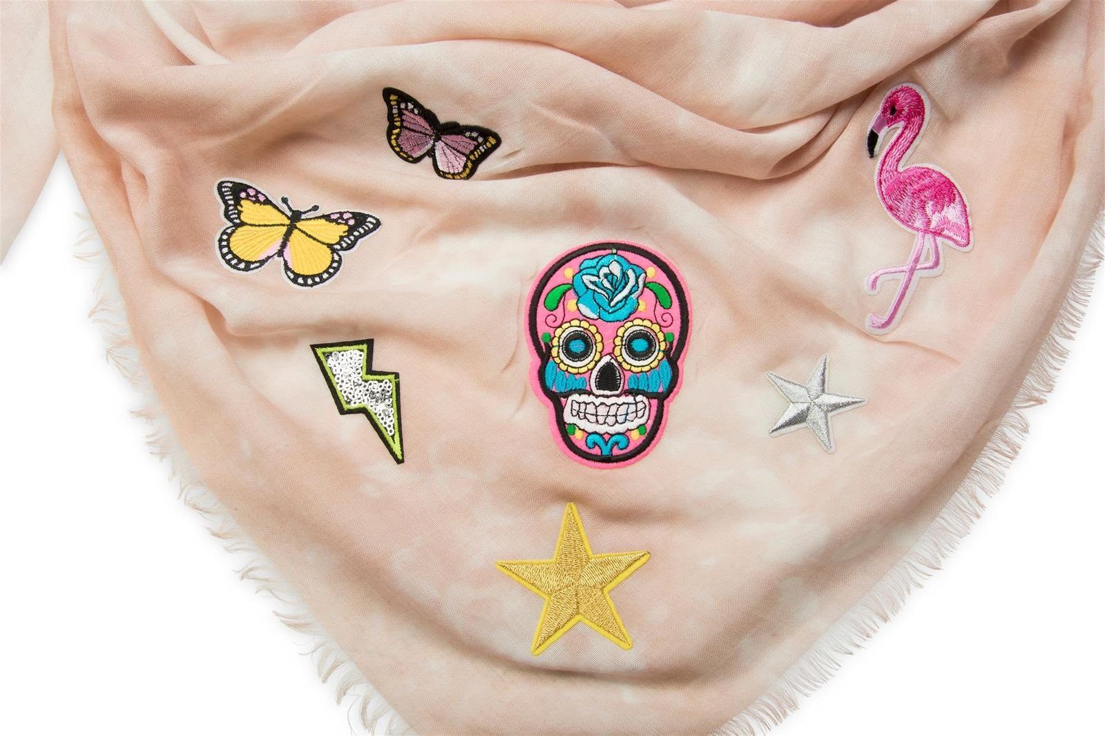 styleBREAKER Modetuch Vierecktuch mit Patches, (1-St) günstig online kaufen