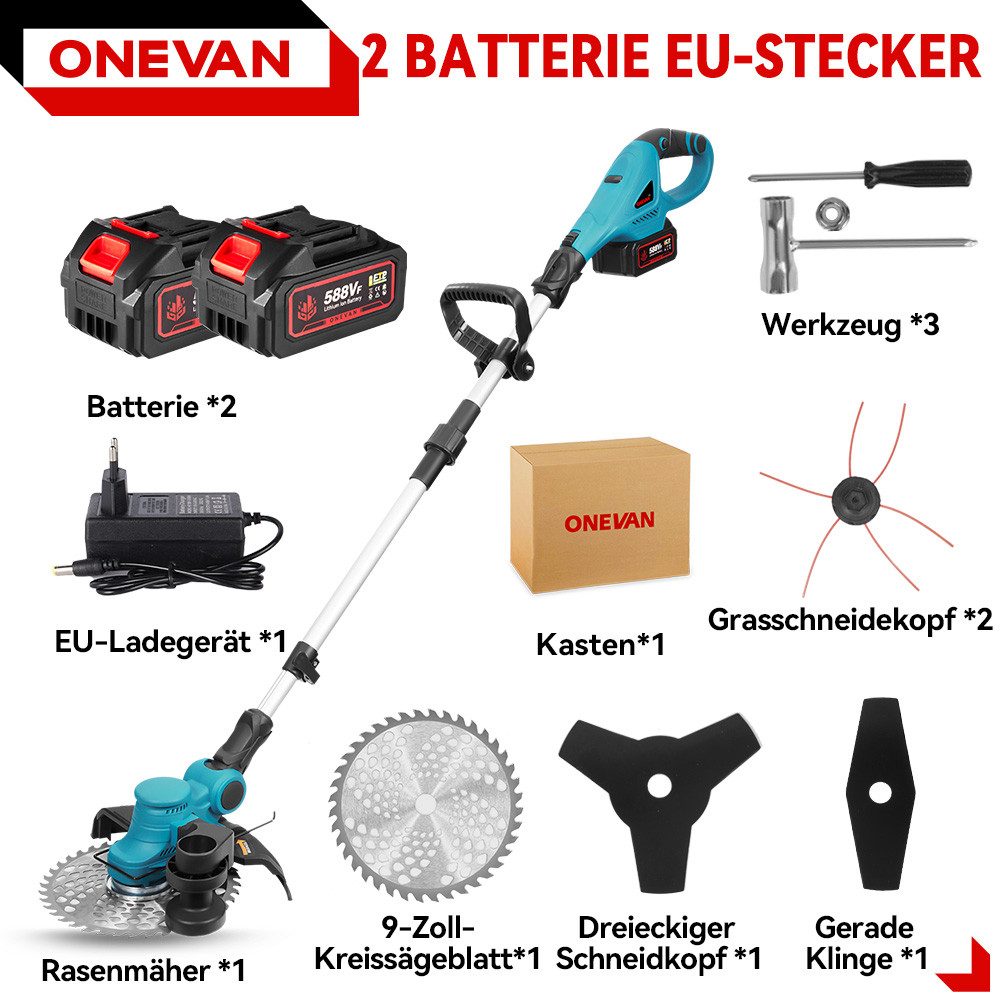 ONEVAN Akku-Rasentrimmer Bürstenloser Elektro Rasentrimmer mit günstig online kaufen