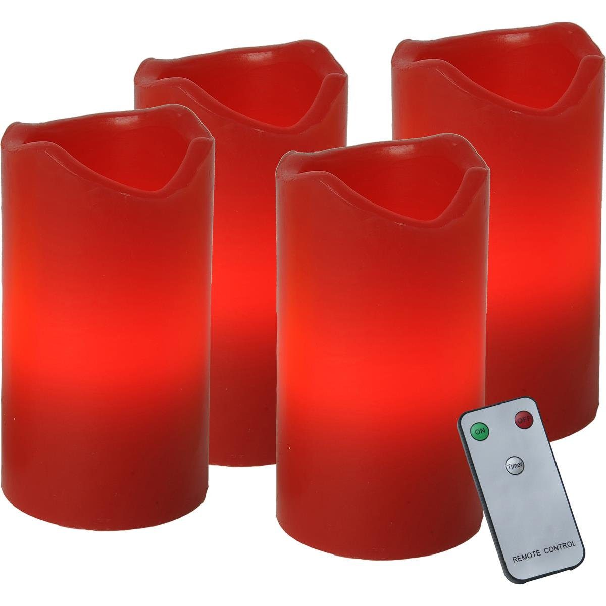 Fernb. flackernd MARELIDA (4-tlg) rot 4St Echtwachs Adventskerzen Kerzenset Timer LED LED-Kerze