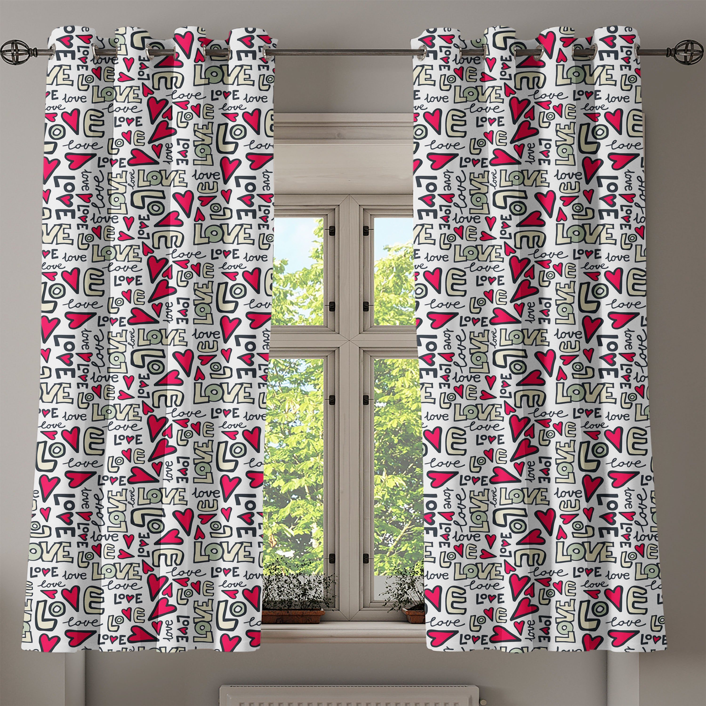 Gardine Dekorative 2-Panel-Fenstervorhänge für Liebe Worte Abakuhaus, Romantische Graffiti Schlafzimmer Wohnzimmer