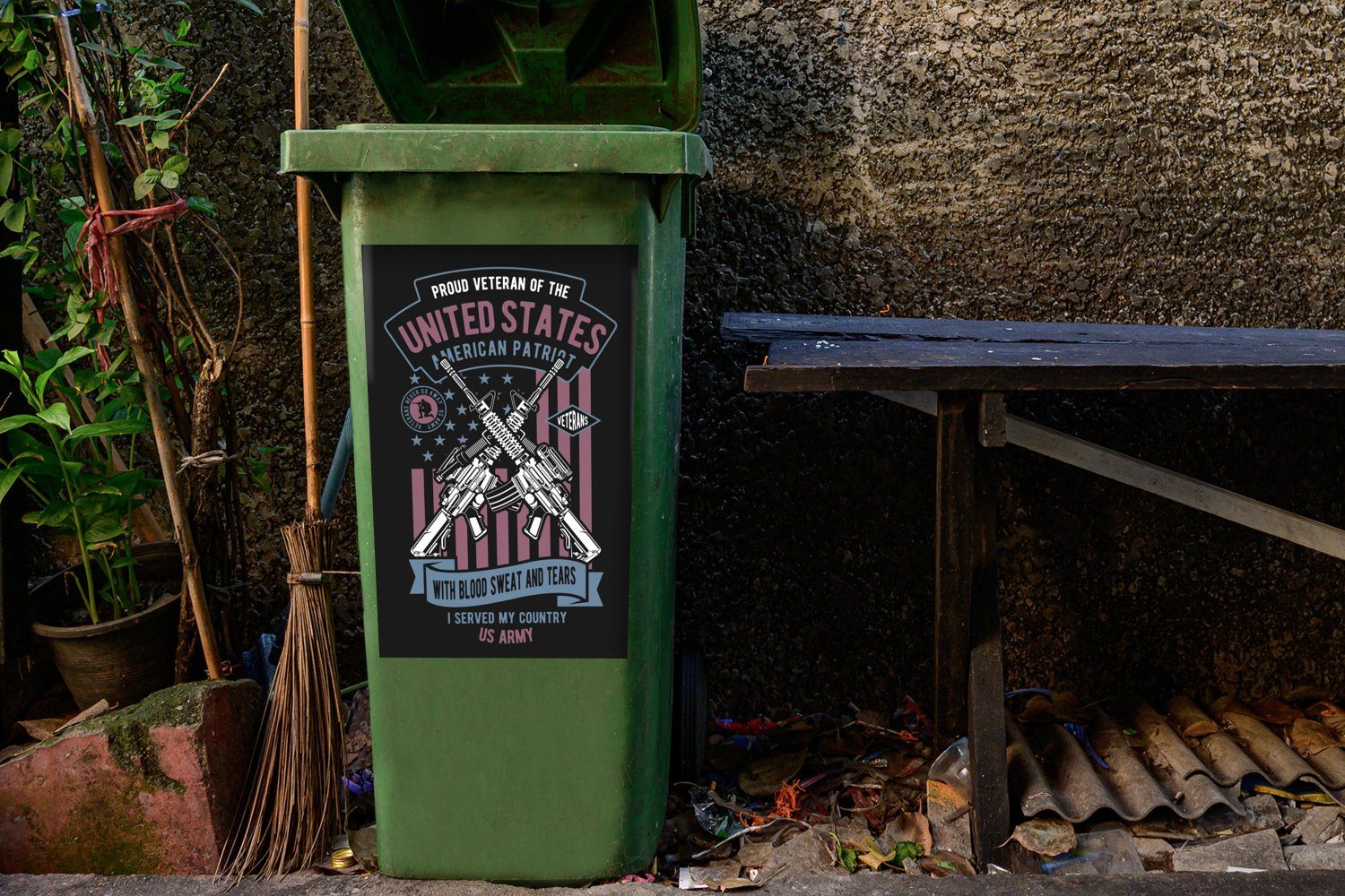(1 MuchoWow Mülleimer-aufkleber, Vintage Mülltonne, - - Sticker, St), Abfalbehälter Mancave Flagge Wandsticker - Gewehr Container,