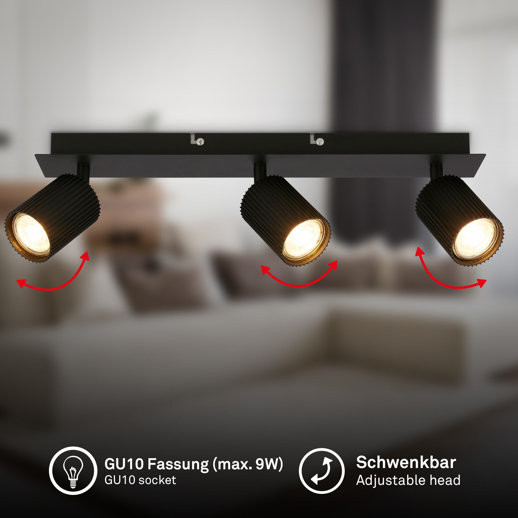 Briloner Leuchten LED Deckenspot Deckenleuchte Wandleuchte schwenkbar GU10 Deckenlampe Wohnzimmer Flur, 3-flammig, ohne Leuchtmittel, Abhängig vom Leuchtmittel, Schwarz, Beige, Coffee-Warmgrey, Wohnzimmer, Flur, Büro