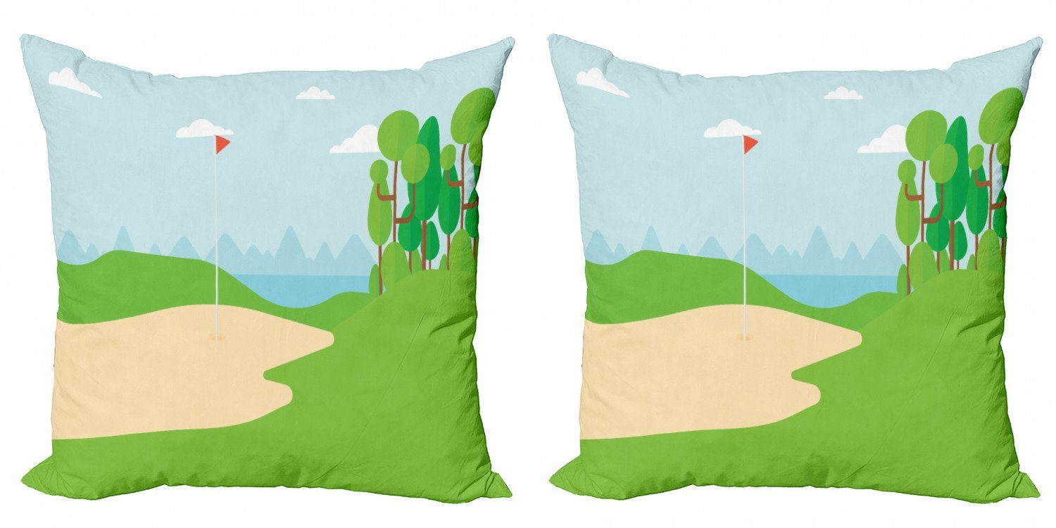 Kissenbezüge Modern Accent Doppelseitiger Digitaldruck, Abakuhaus (2 Stück), Golfplatz-Szene Feld Bäume Flagge