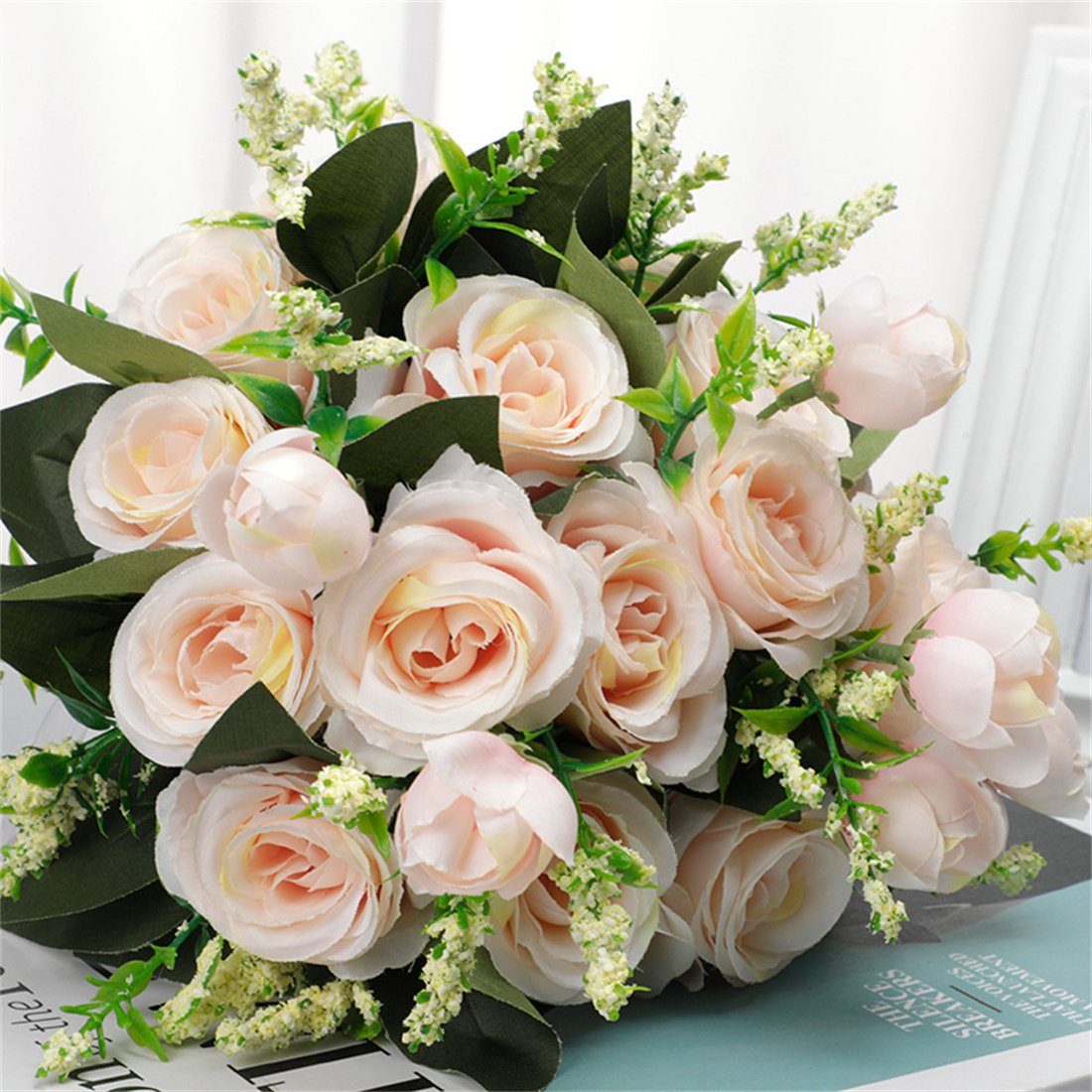 Kunstblumenstrauß Braut Hand Bouquet Simulation, Hochzeit Simulation Blume Requisiten, DÖRÖY Champagner Farbe