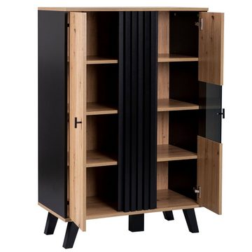 Merax Highboard, mit 8 Fächer inkl. LED, Vitrine mit Glastür, Sideboard Landhausstil