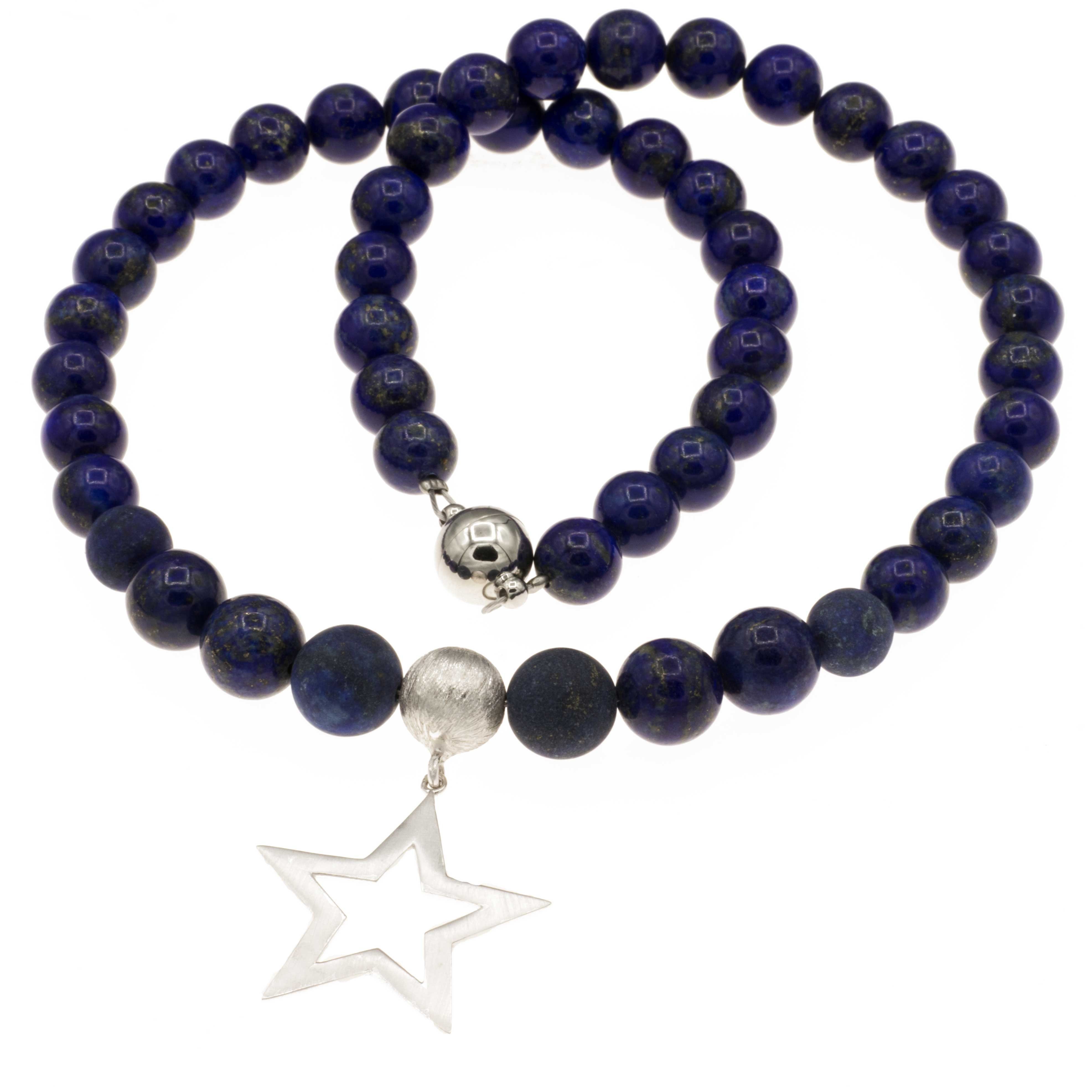 Bella Carina Perlenkette Kette mit Lapislazuli und Silber Anhänger Stern, mit einem Silber Anhänger Stern