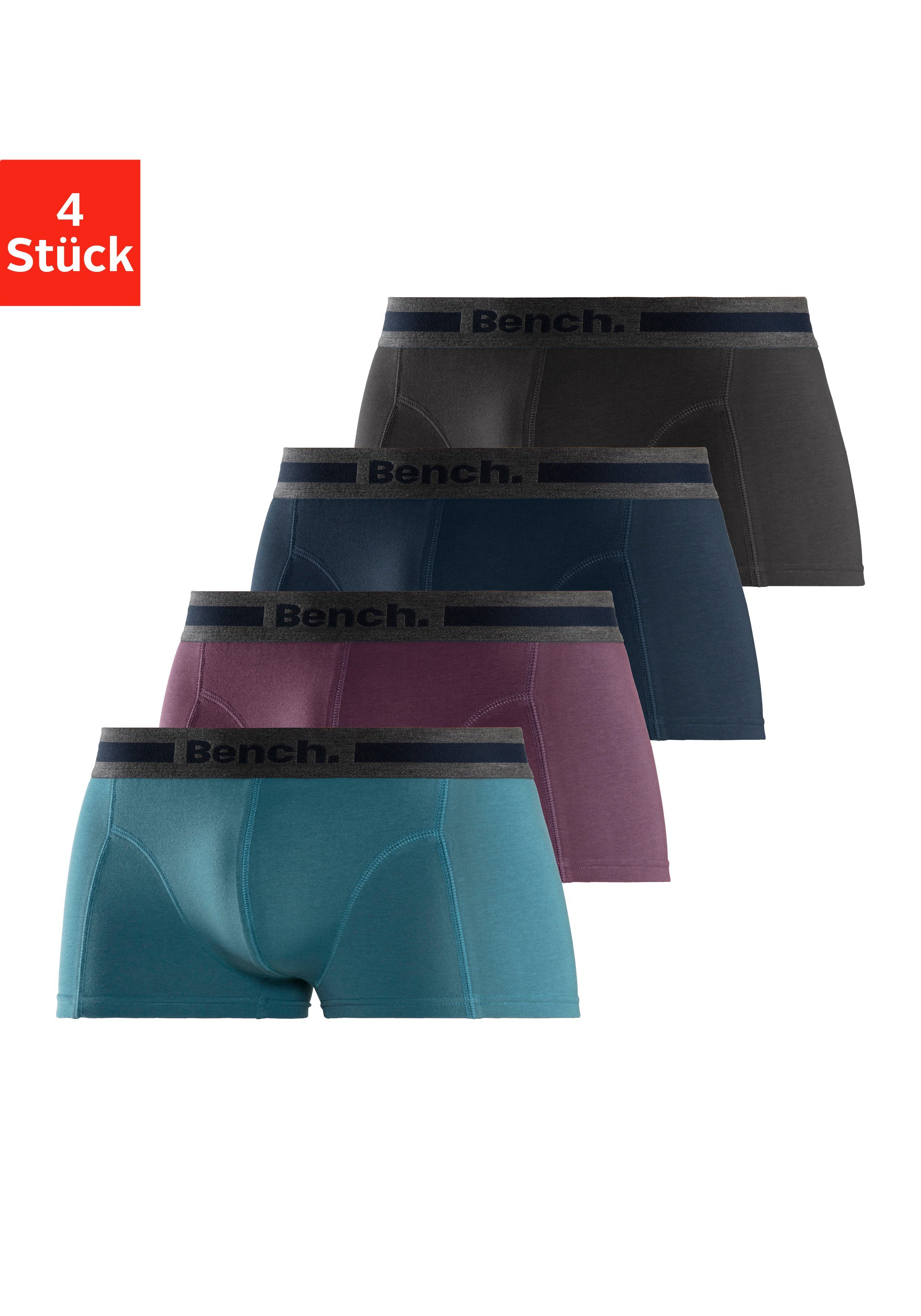 Bench. Boxershorts (Packung, 4-St) in Hipster-Form mit Overlock-Nähten vorn blau, bordeaux, anthrazit, petrol