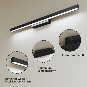 WDWRITTI LED Spiegelleuchte Wandleuchte innen Schwarz Modern 60cm, 12,6W, LED fest integriert, Kaltweiß-6500K, für Bad, Flur, Wohnzimmer, Schlafzimmer, Treppenhaus
