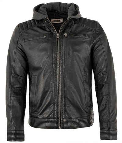 PUNCHBALL Lederjacke PB-HW 22-502 Echtleder Herren Lederjacke Bikerjacke Kapuze Lammnappa schwarz