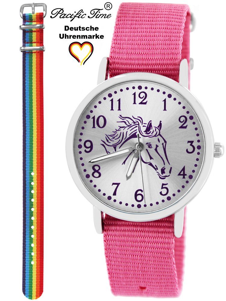 Pacific Time Quarzuhr Set Wechselarmband, rosa Gratis violett Regenbogen und Pferd Kinder Versand Mix - Armbanduhr und Match Design