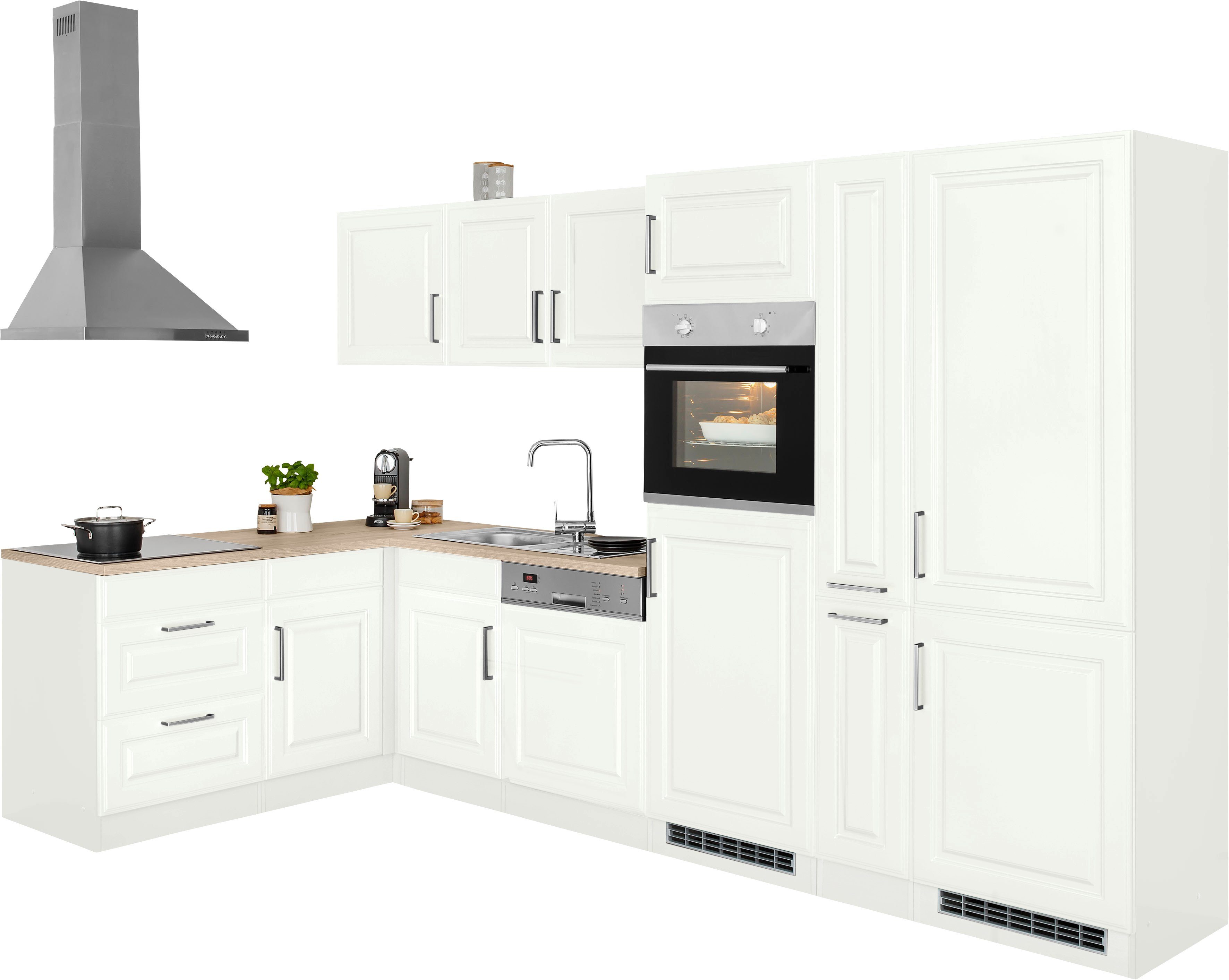 KOCHSTATION Winkelküche KS-Stockholm, Stellbreite 320/170 cm, mit hochwertigen MDF Fronten im Landhaus-Stil. Reduzierter Preis € 4.368,99. Unverbindliche Preisempfehlung € 6.309,00