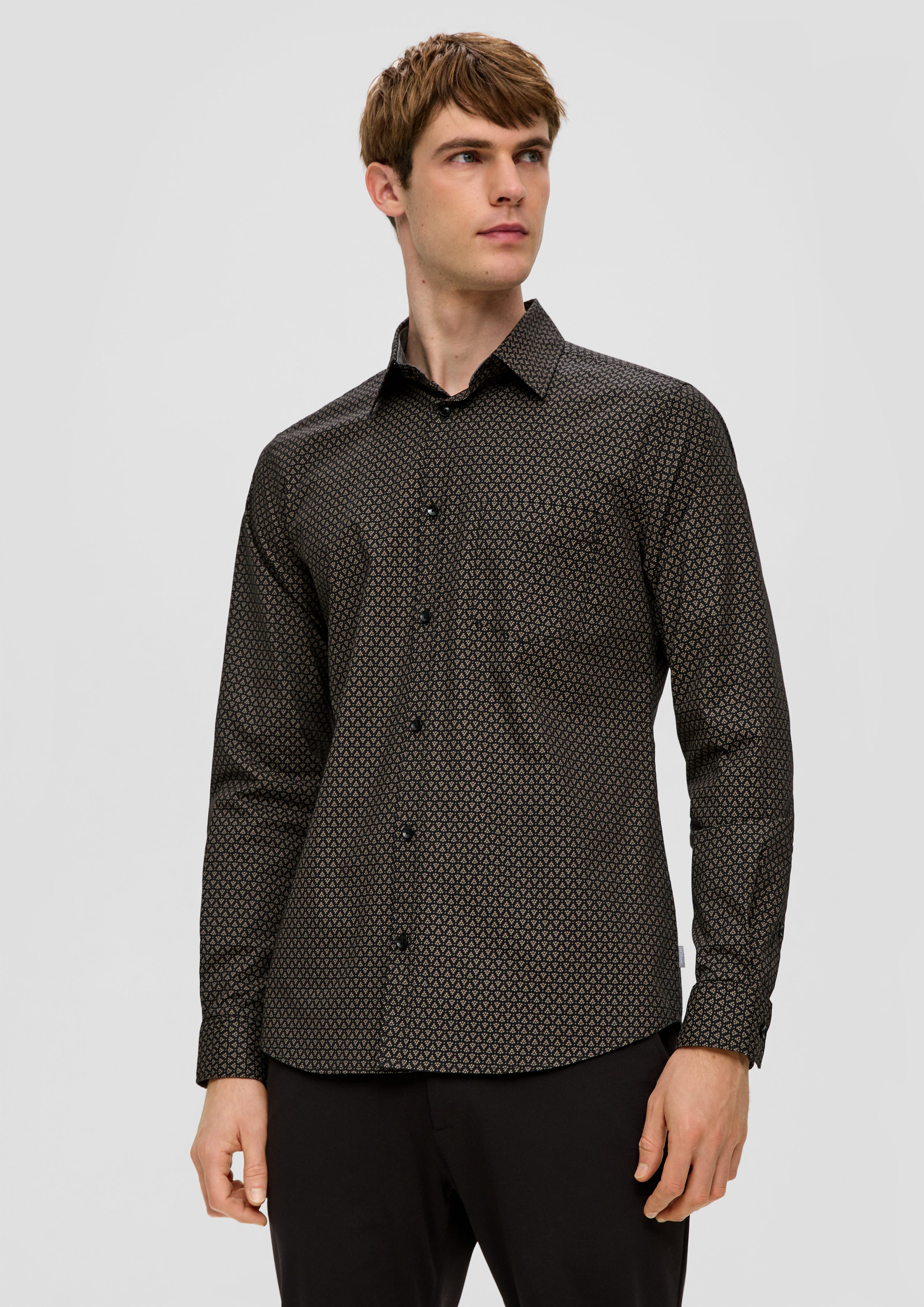 s.Oliver Langarmhemd Slim: Hemd aus schwarz Baumwollstretch