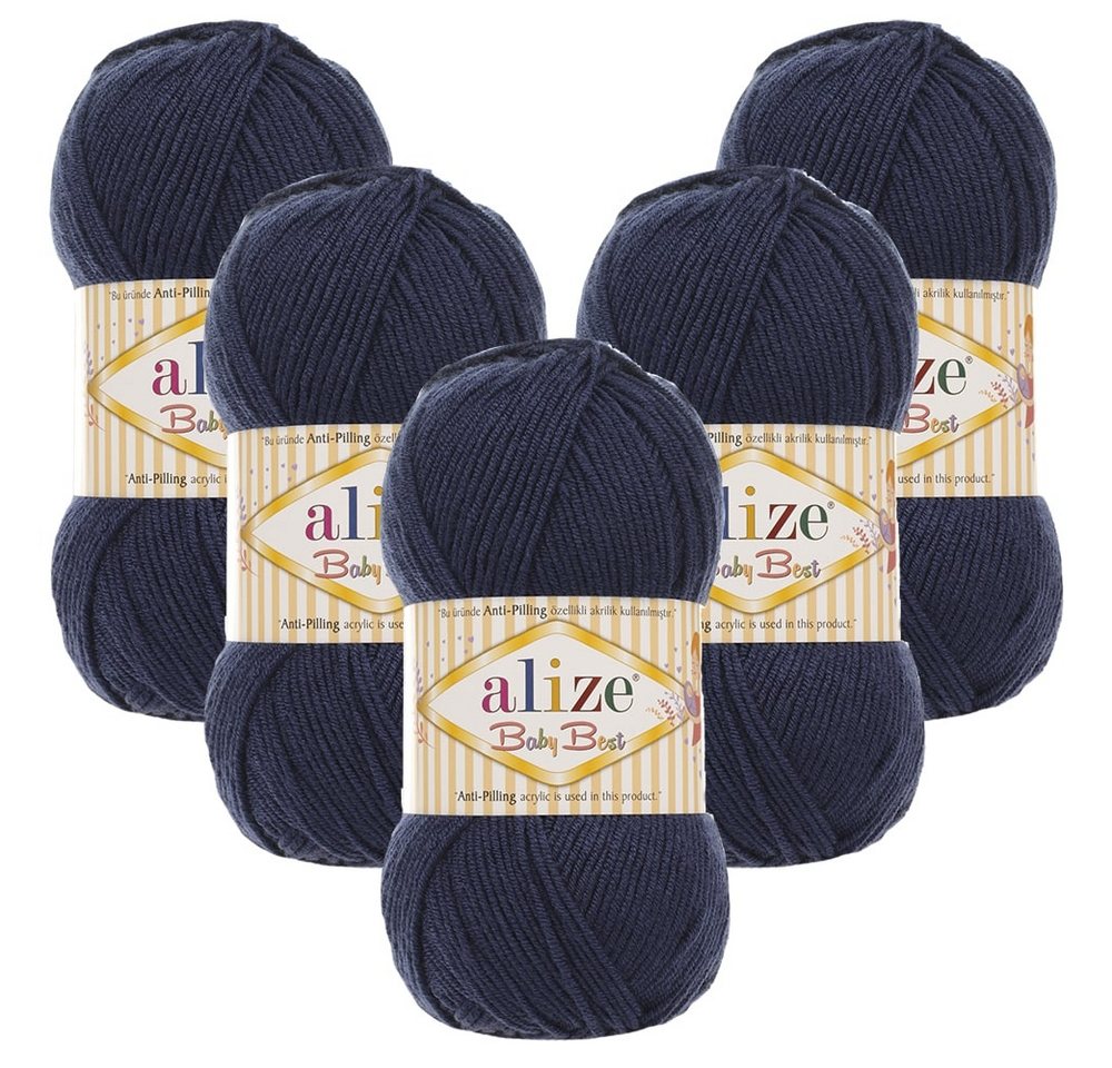Alize 5 x ALIZE Baby Best 58 Navy Häkelwolle, 240 m, Babywolle,Viskose,Anti-Pilling,Babygarn