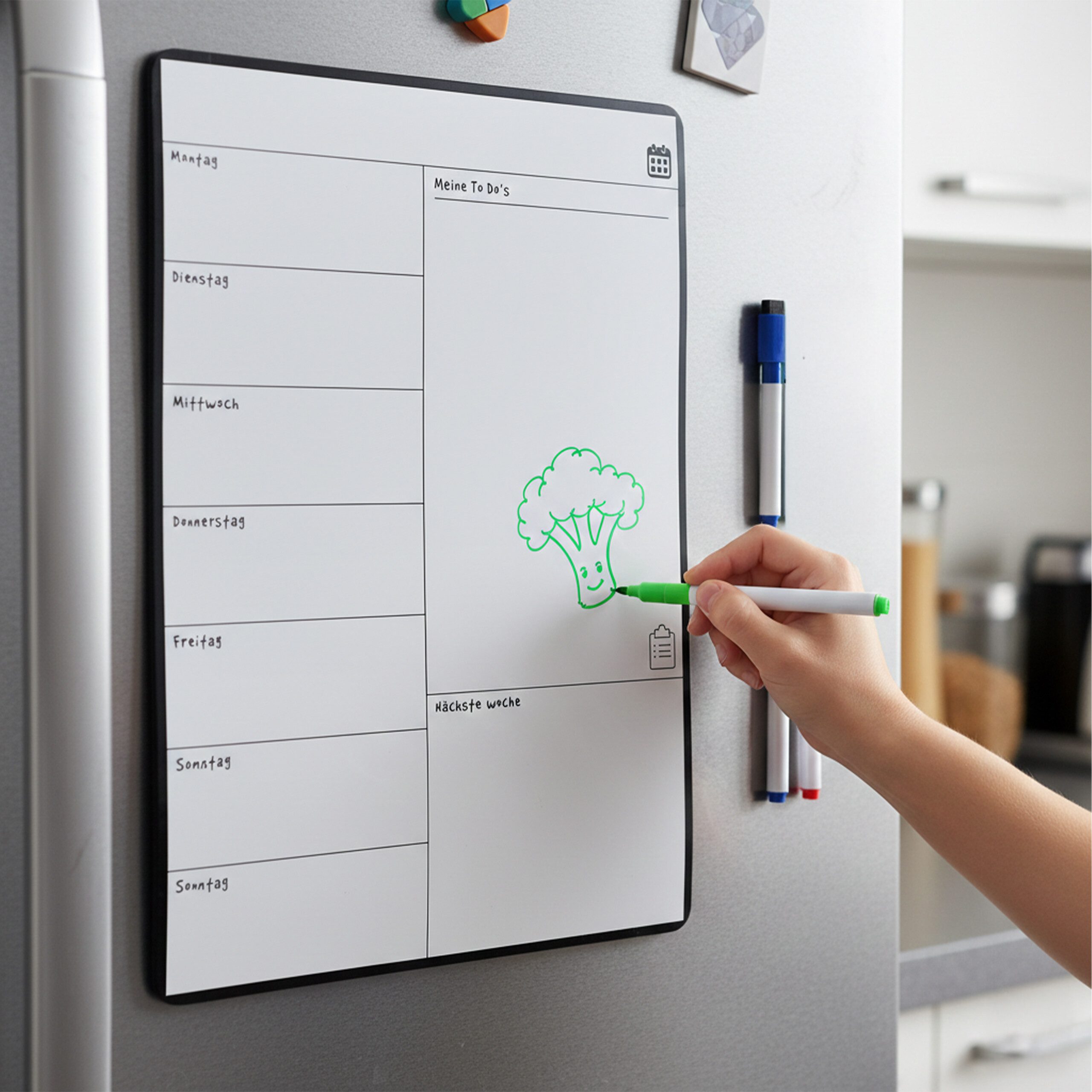 relaxdays Memoboard Speiseplan Wochenplaner magnetisch