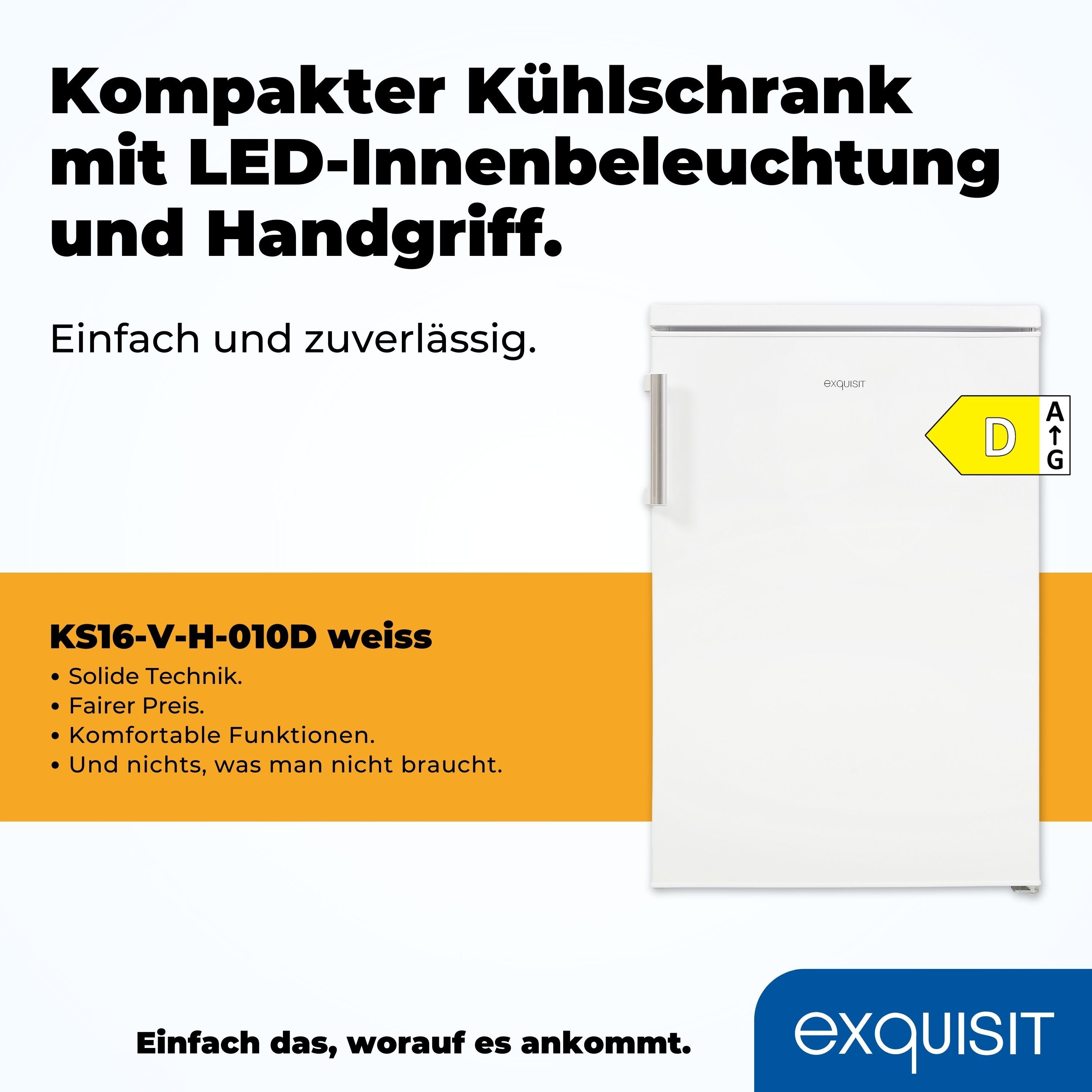exquisit Kühlschrank KS16-V-H-010D weiss, 85,5 cm hoch, 56 cm breit, Platzsparend & praktisch: 133 L Kühlschrank mit LED-Beleuchtung – Bild 4 von 5