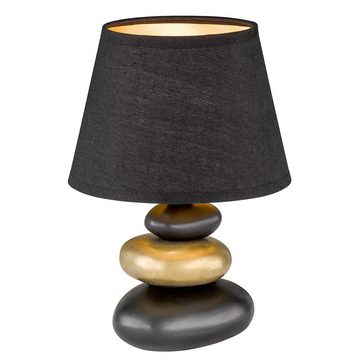 etc-shop LED Tischleuchte, Leuchtmittel nicht inklusive, Tischlampe Nachttischleuchte schwarz Keramik Stein-Optik D 17 cm