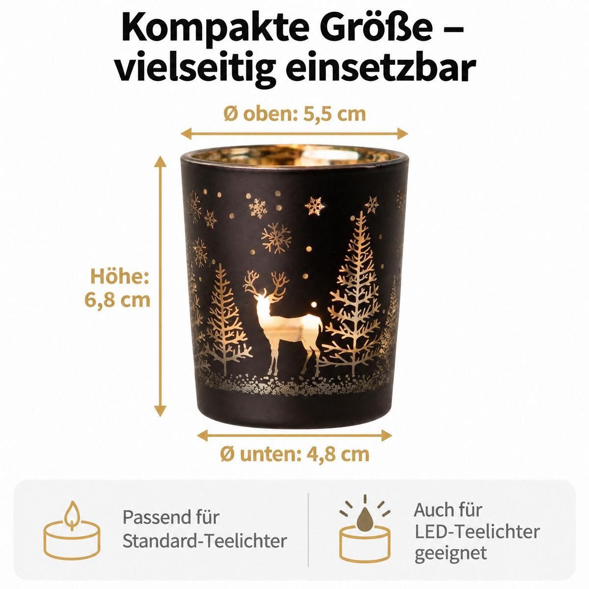 Kamelio Teelichthalter 12er Set Teelichtgläser schwarz gold Windlicht Tischdeko (12 St., 12) – Bild 5 von 5