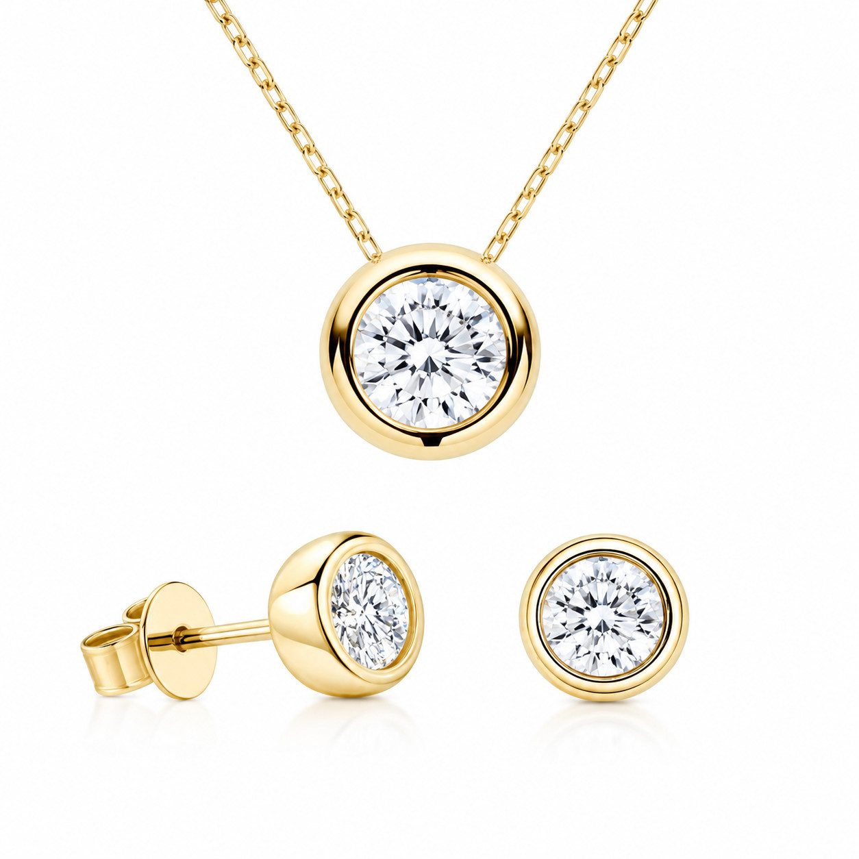 ROUGEMONT Schmuckset Extravagantes Moissanit Damen Schmuckset Halskette +Ohrstecker 2,0ct, Strahlender Moissanit – außergewöhnliche Brillanz und Feuer