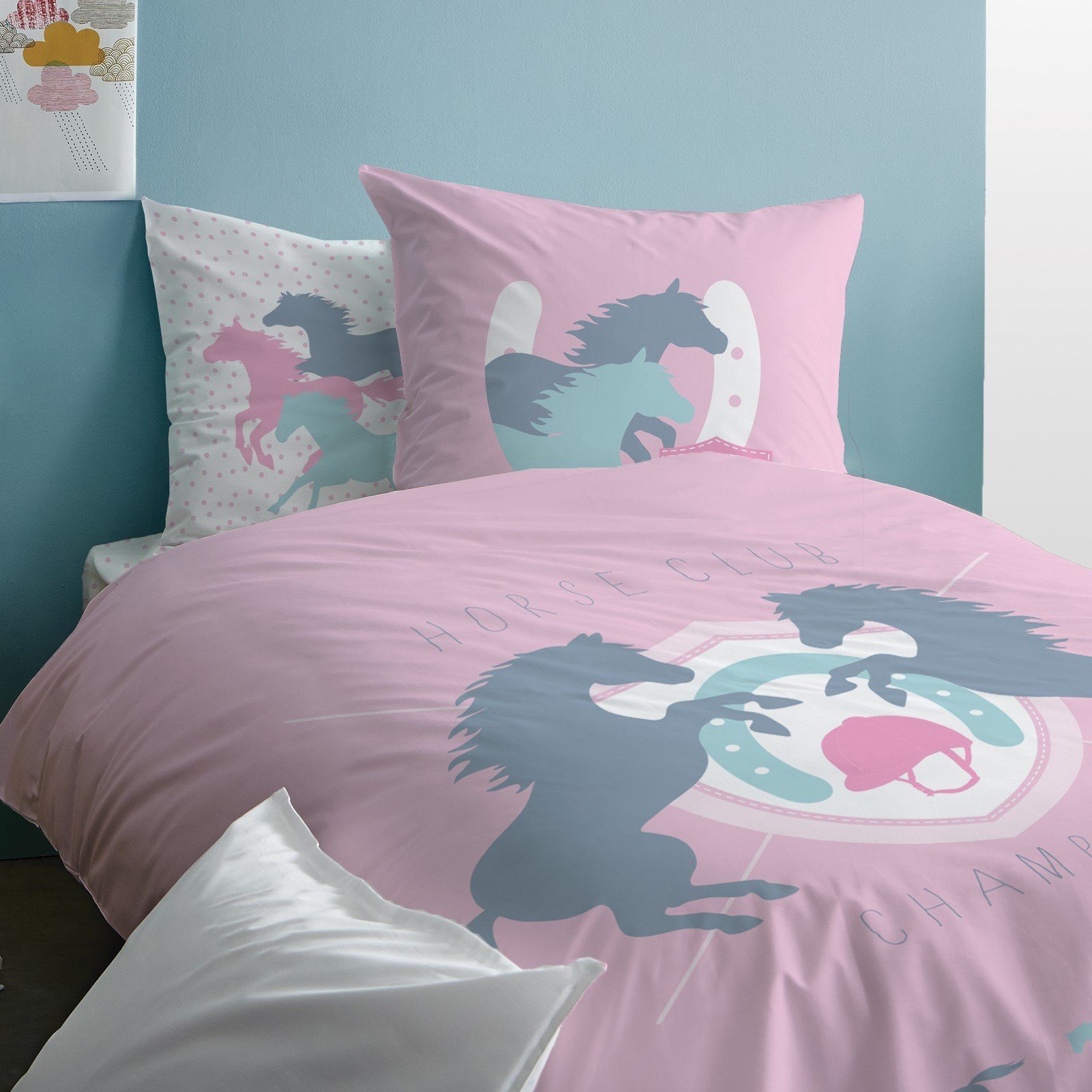 MTOnlinehandel Bettwäsche Pferde 135x200 + 80x80 cm, 100 % Baumwolle, Biber günstig online kaufen