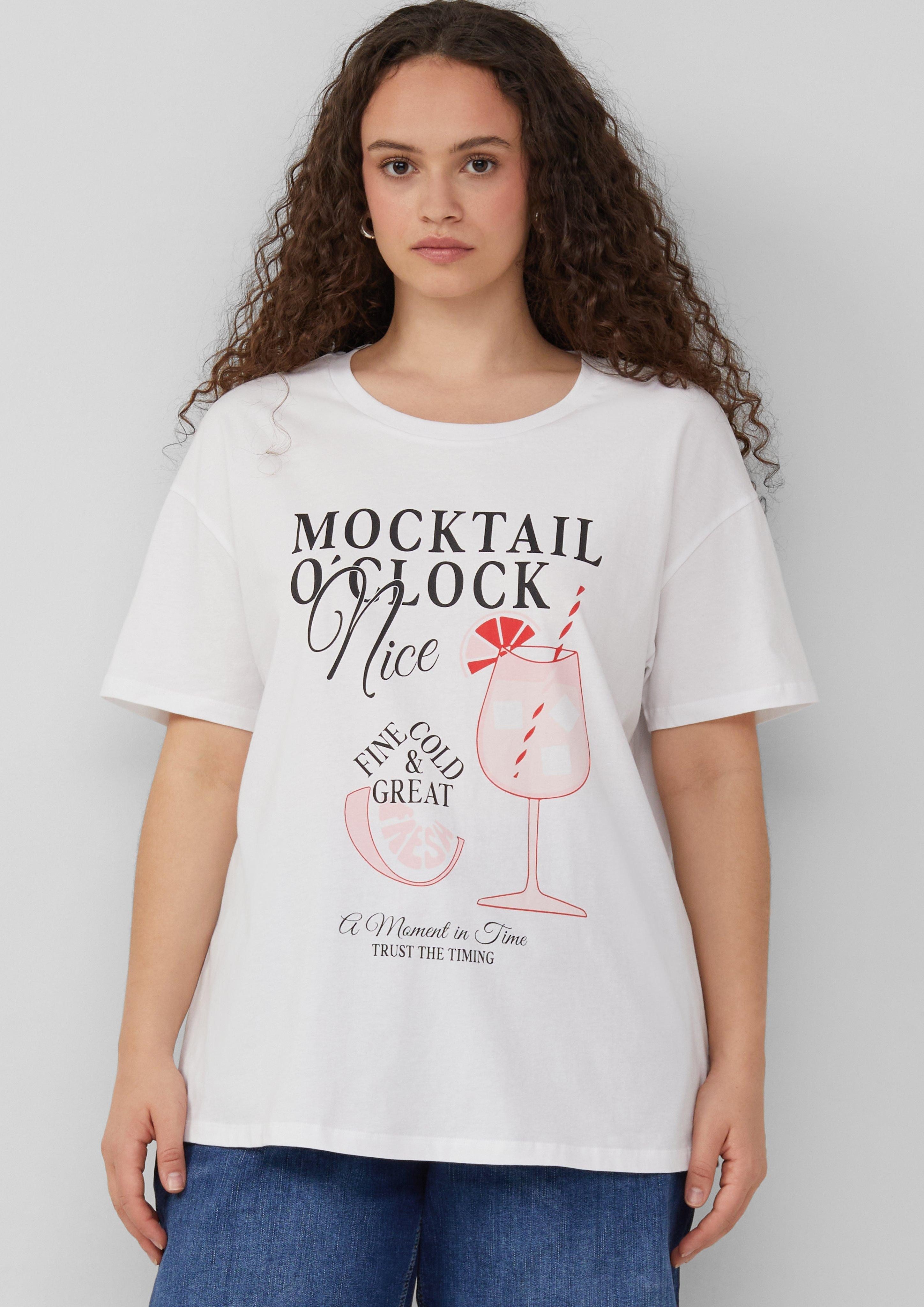 QS Kurzarmshirt Baumwollshirt mit überschnittener Schulter günstig online kaufen