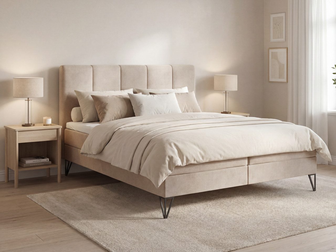 GrainGold Boxspringbett Vendi (Set, Boxspringbett, Bettkästen, Topper), mit zwei Bettkästen und Topper, Bonell-Matratze, Modern Stil