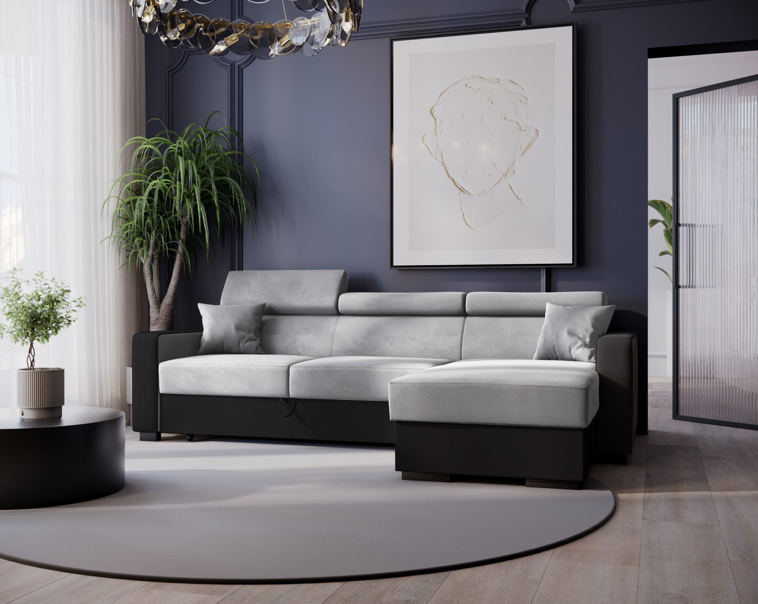 Goldstoff Ecksofa mit Schlaffunktion & Bettkasten günstig online kaufen