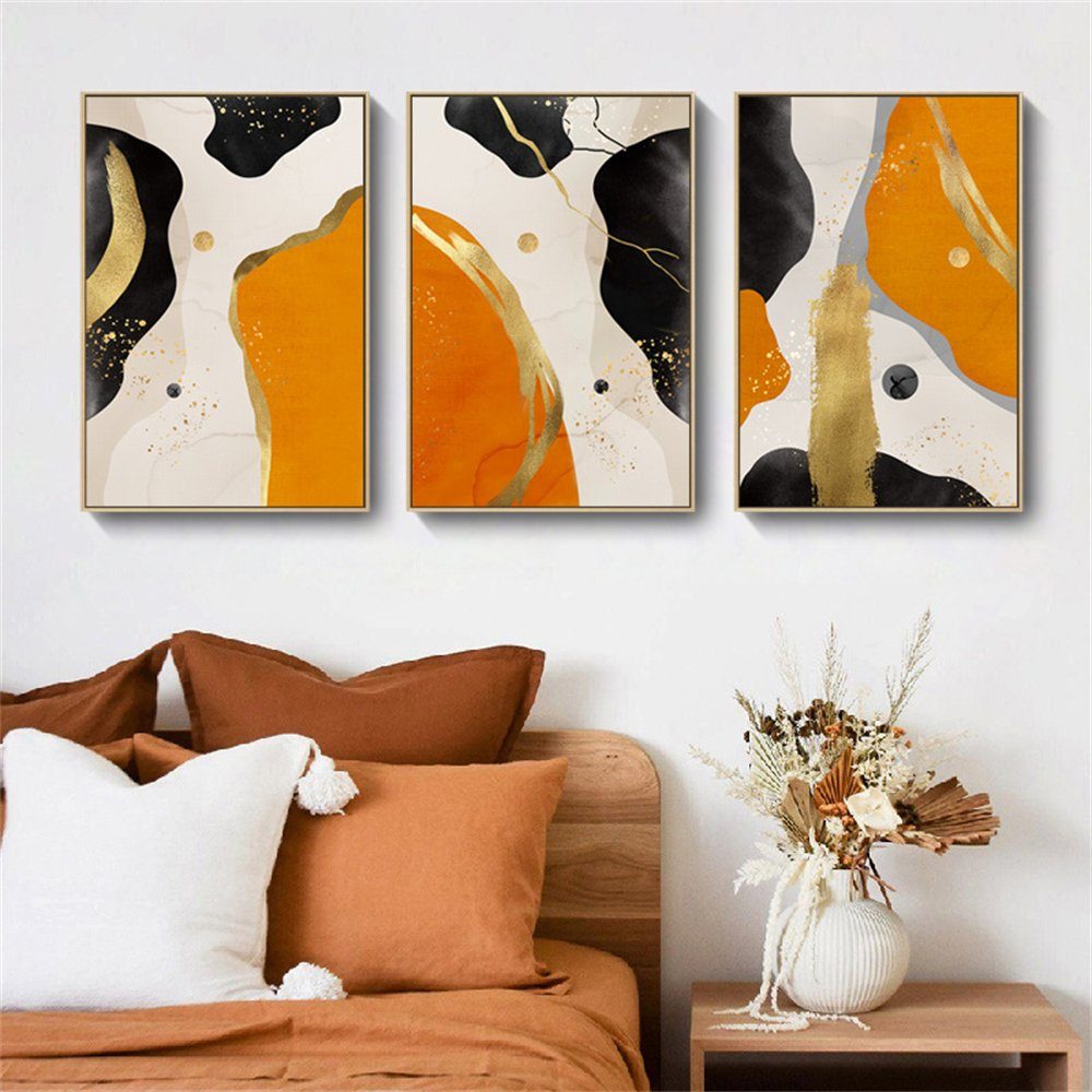 Rouemi Kunstdruck Orange auf dekorative Malerei, Leinwand, abstrakte Orange-A (30×40cm), Aufhängefertig Linienmalerei