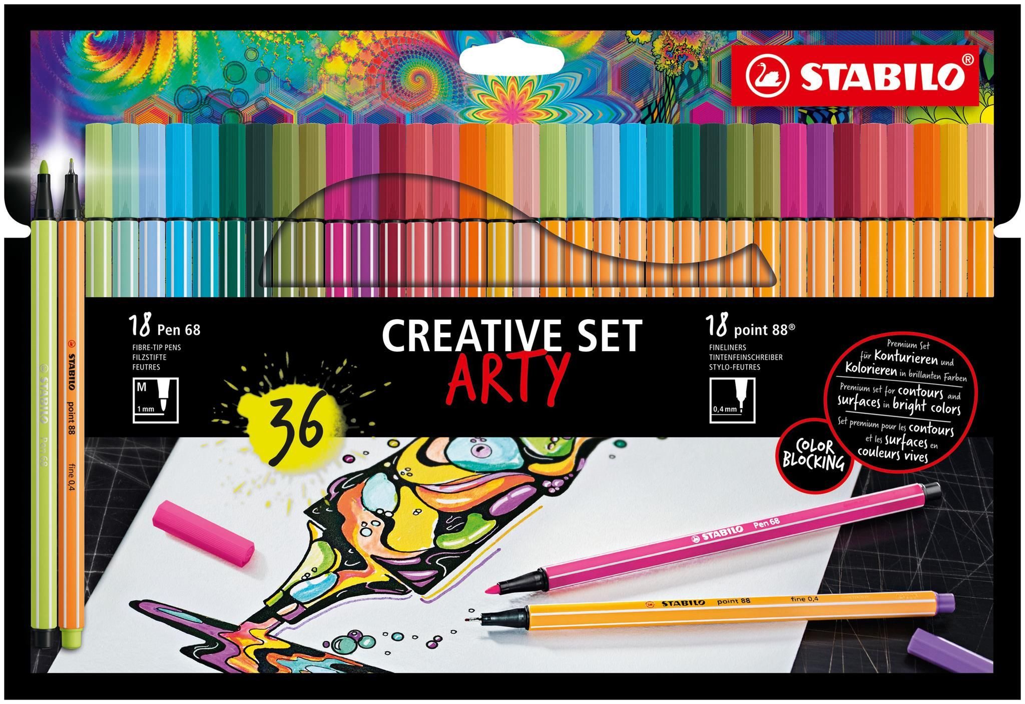 STABILO Malstift STABILO point 88/Pen 68 „ARTY: CREATIVE SET" 36er Kartonetui