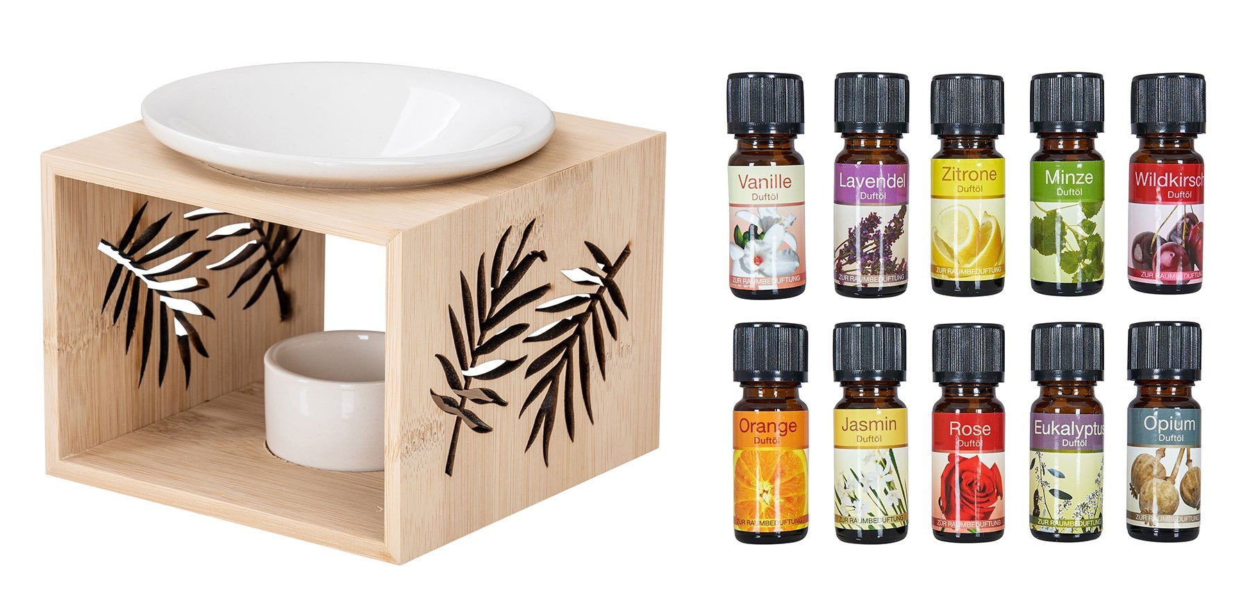 Levandeo® Duftlampe, Duftlampe Bambus Natur Weiß Keramik Holz Aromalampe Pa günstig online kaufen